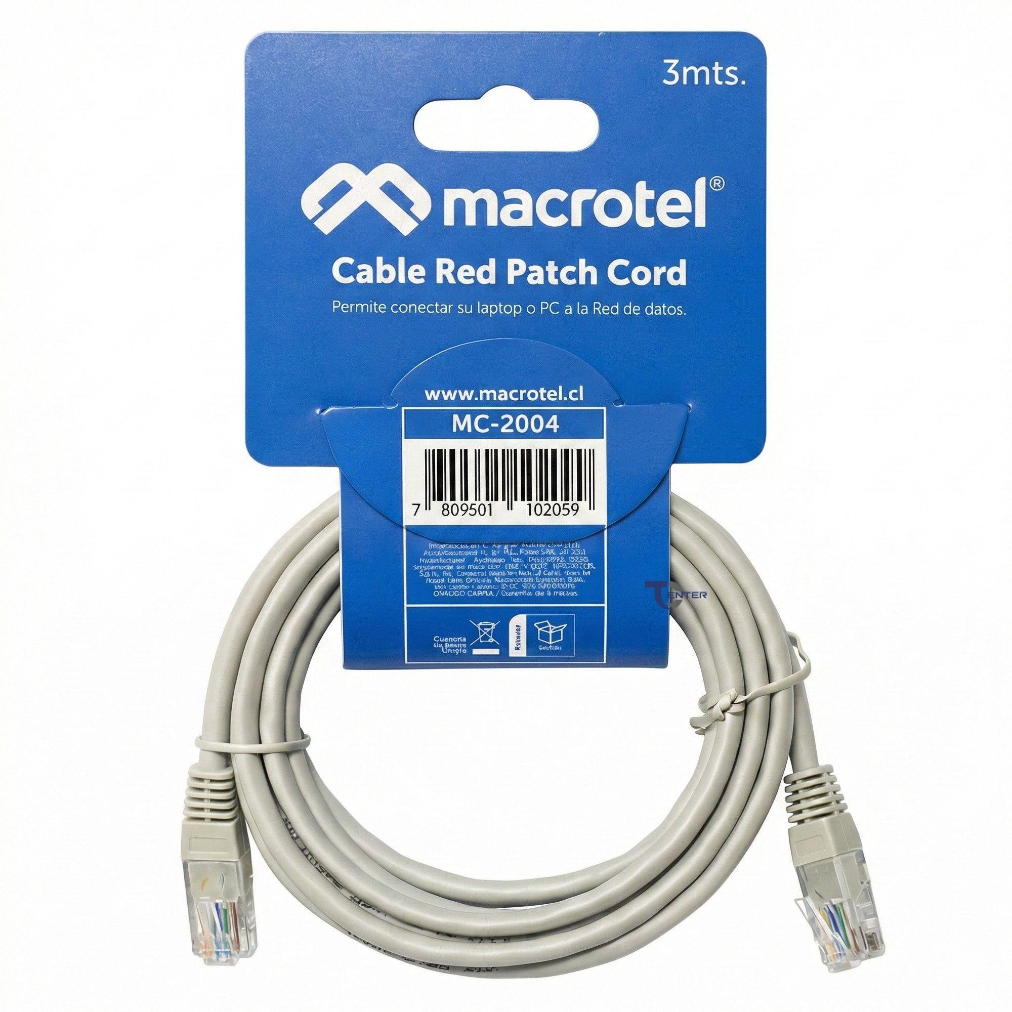 Cable de Red Macrotel 3 mt Patch Cord UTP Cat 5E MC-2004-2