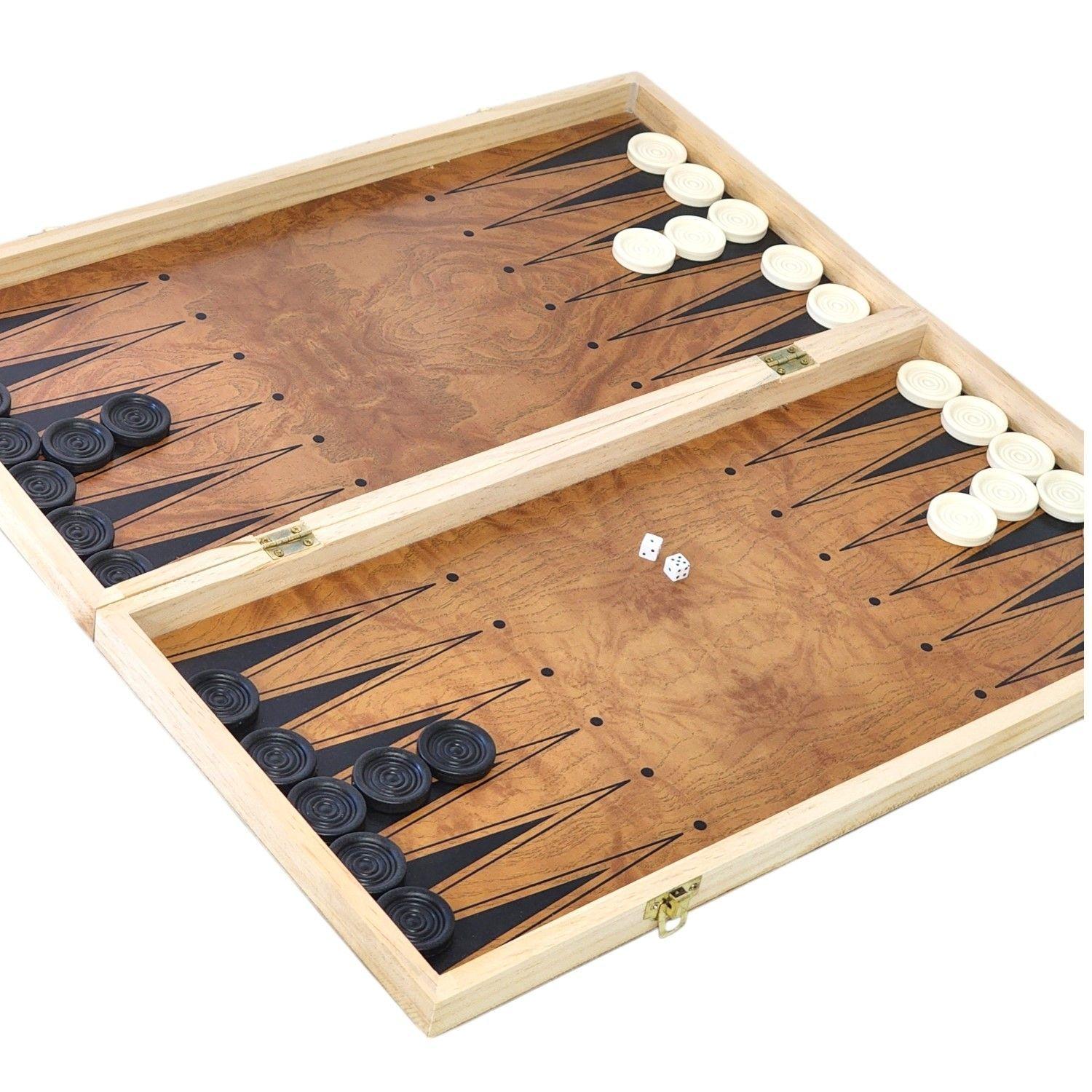 Juego de Madera 3 en 1: Ajedrez, Damas, Backgammon Plegable -5