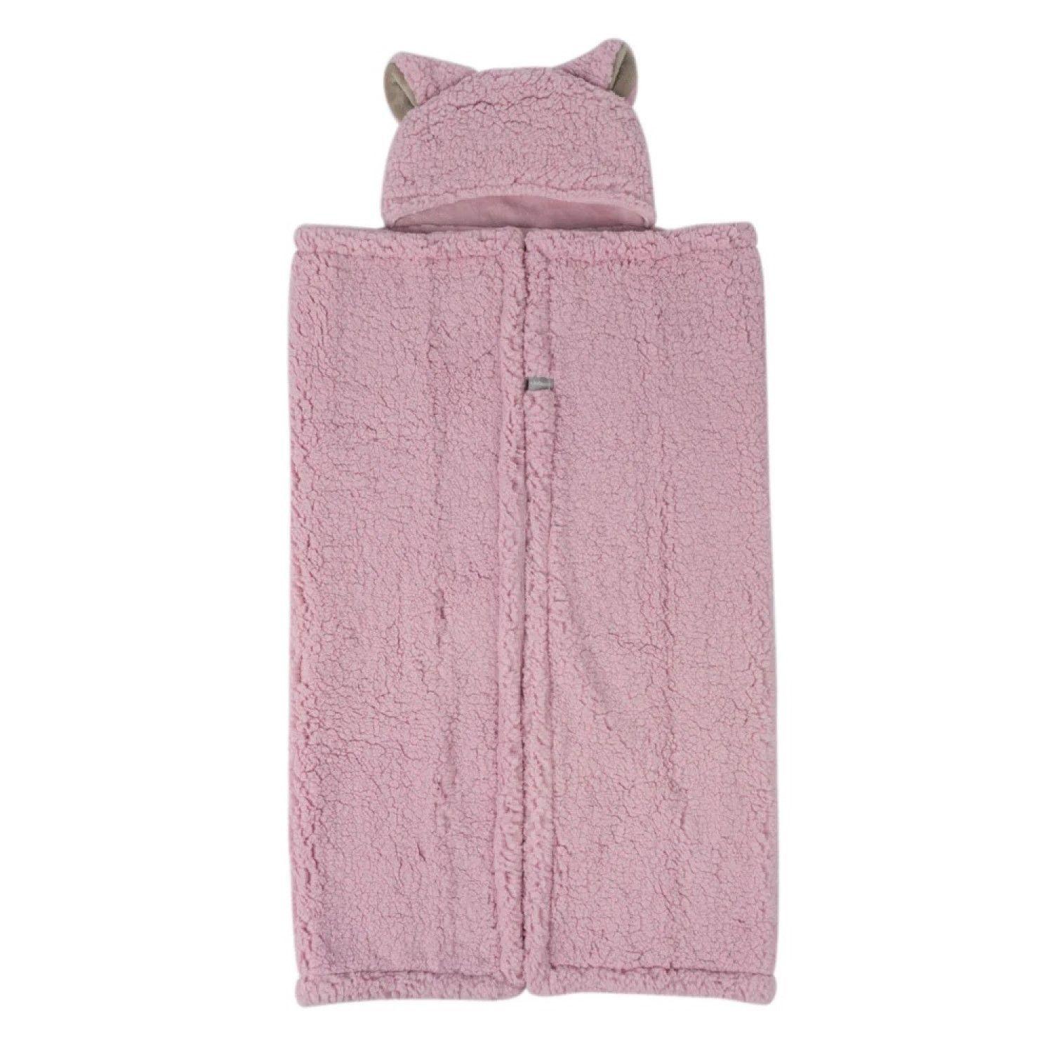 Frazada Poncho Manta Con Capucha Sherpa Infanti Rosa-2