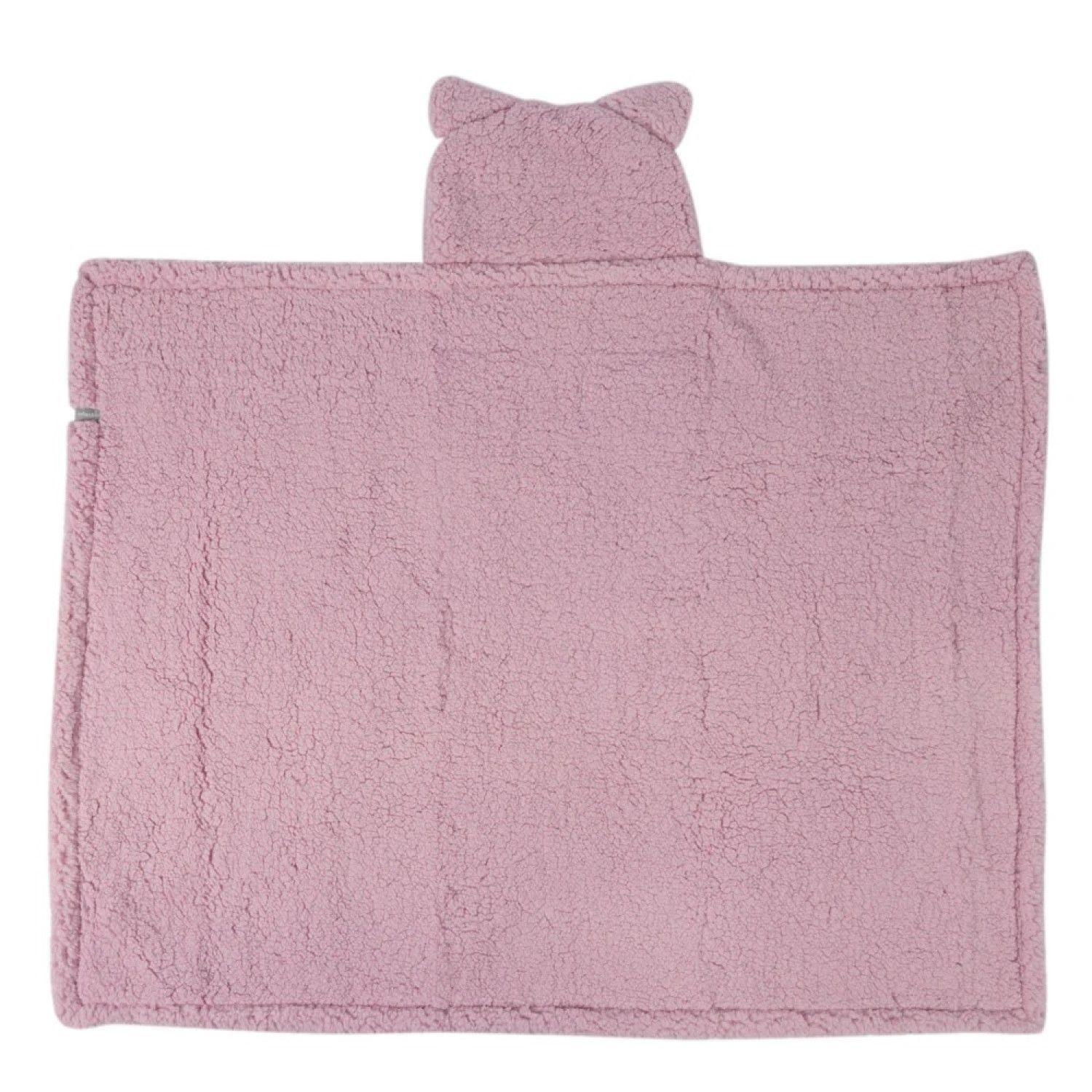 Frazada Poncho Manta Con Capucha Sherpa Infanti Rosa-3