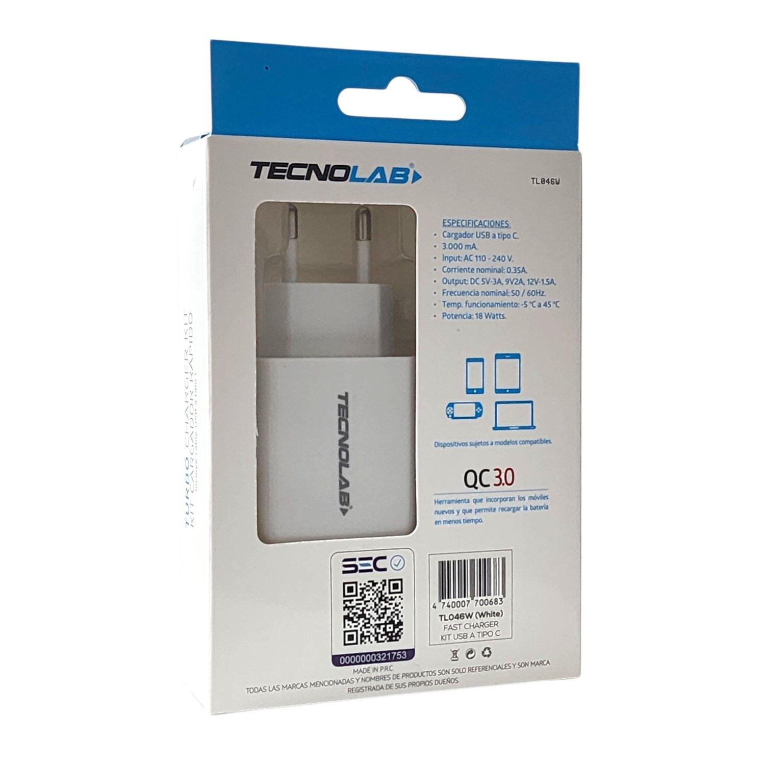 Cargador Rápido QC 3.0 + Cable USB a USB-C TL046W Tecnolab-4