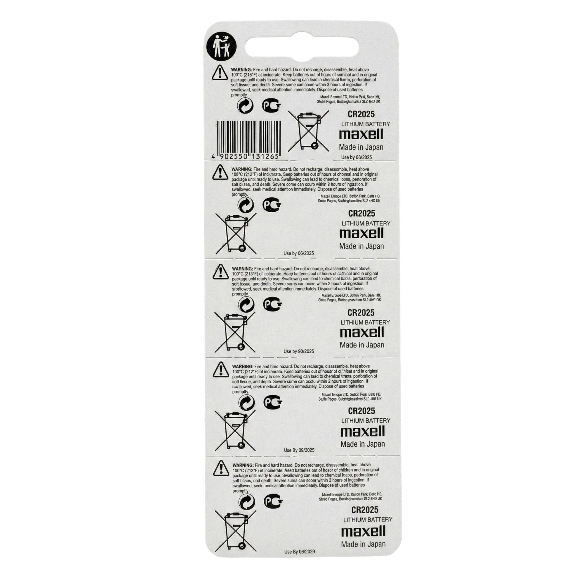 Pack 5 Pilas CR 2025 3v Maxell Tipo Botón Holograma-2