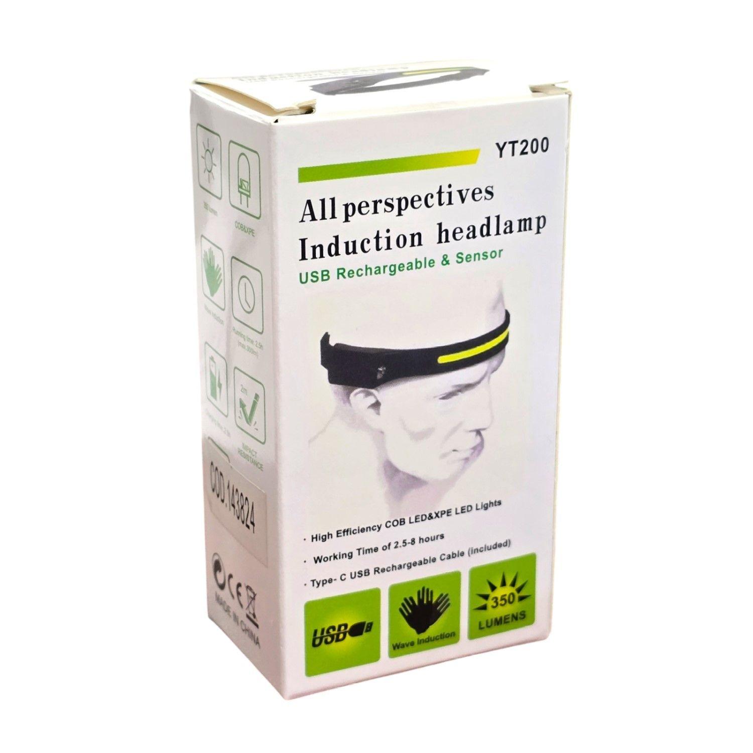 Linterna Cintillo Banda LED COB+XPE Recargable Sensor YT200-2