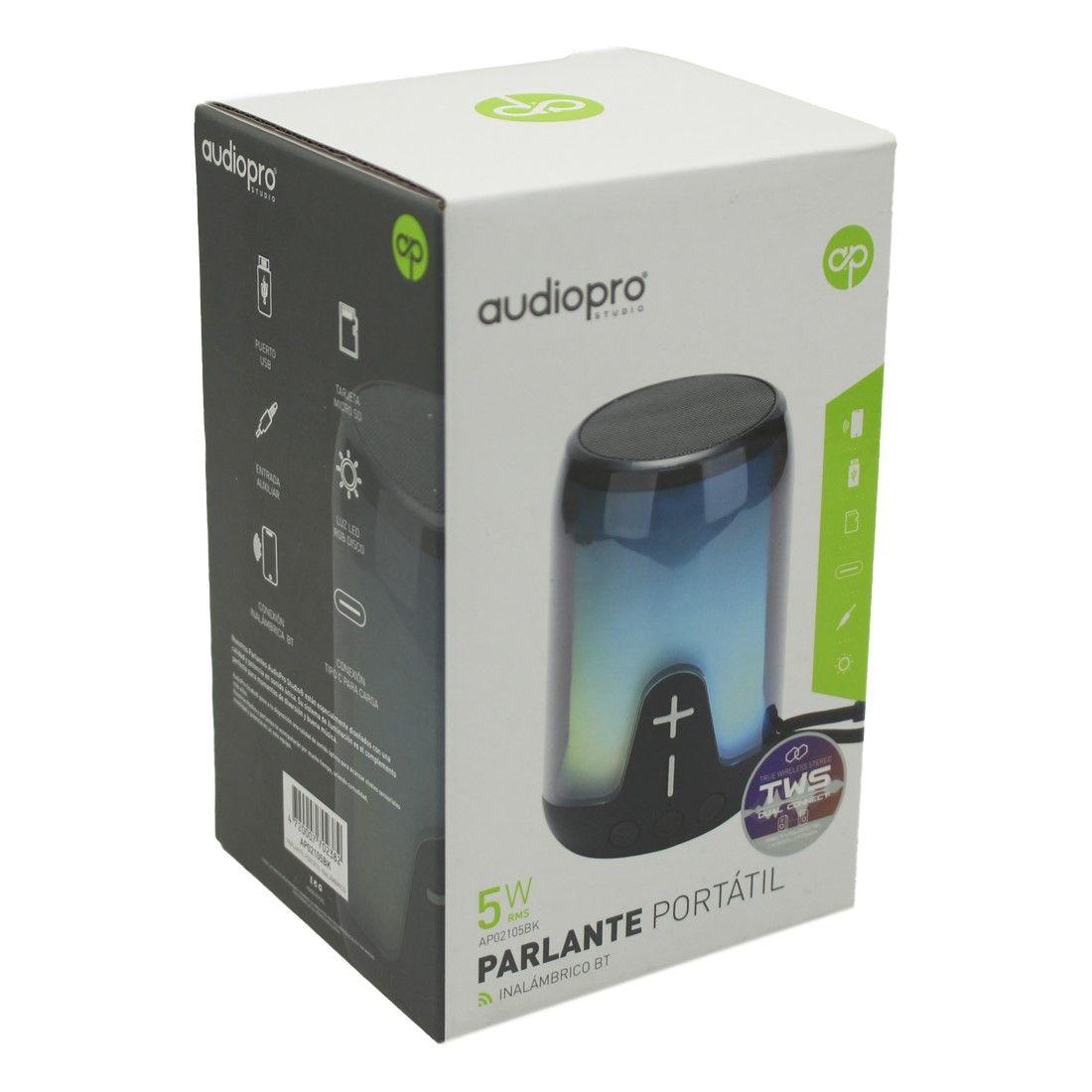 Parlante Portatil BT Led SD/USB/Tipo-C/FM Audiopro AP02105BK-3