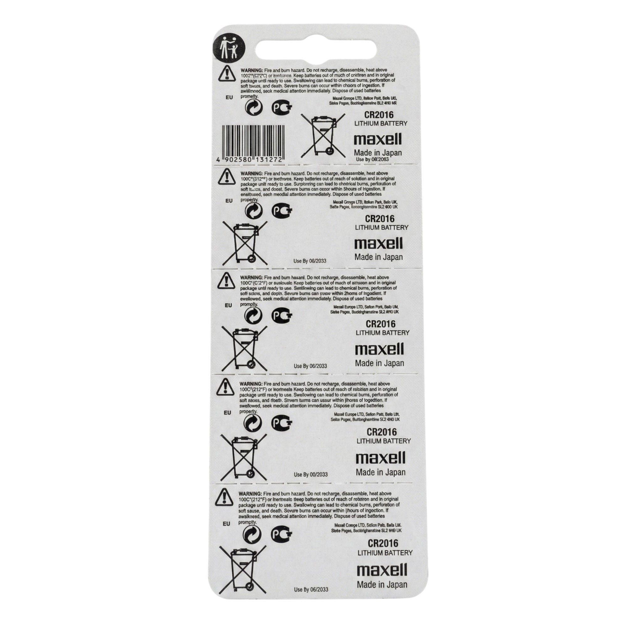 Pack 5 Pilas CR 2016 3v Maxell Tipo Botón Holograma-2