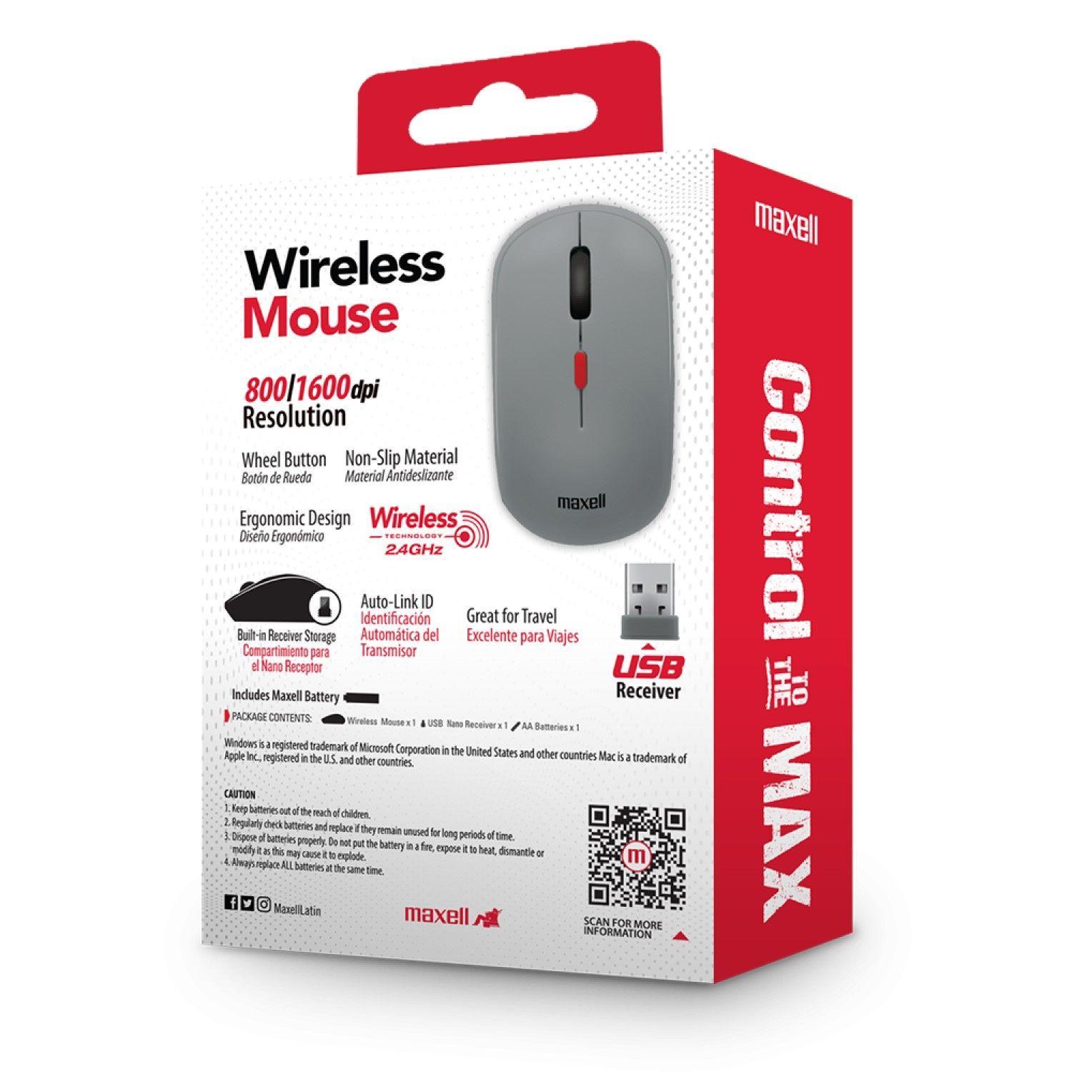 Mouse Inalámbrico Ergonómico 1600 DPI MOWL-100 Maxell Gris-4