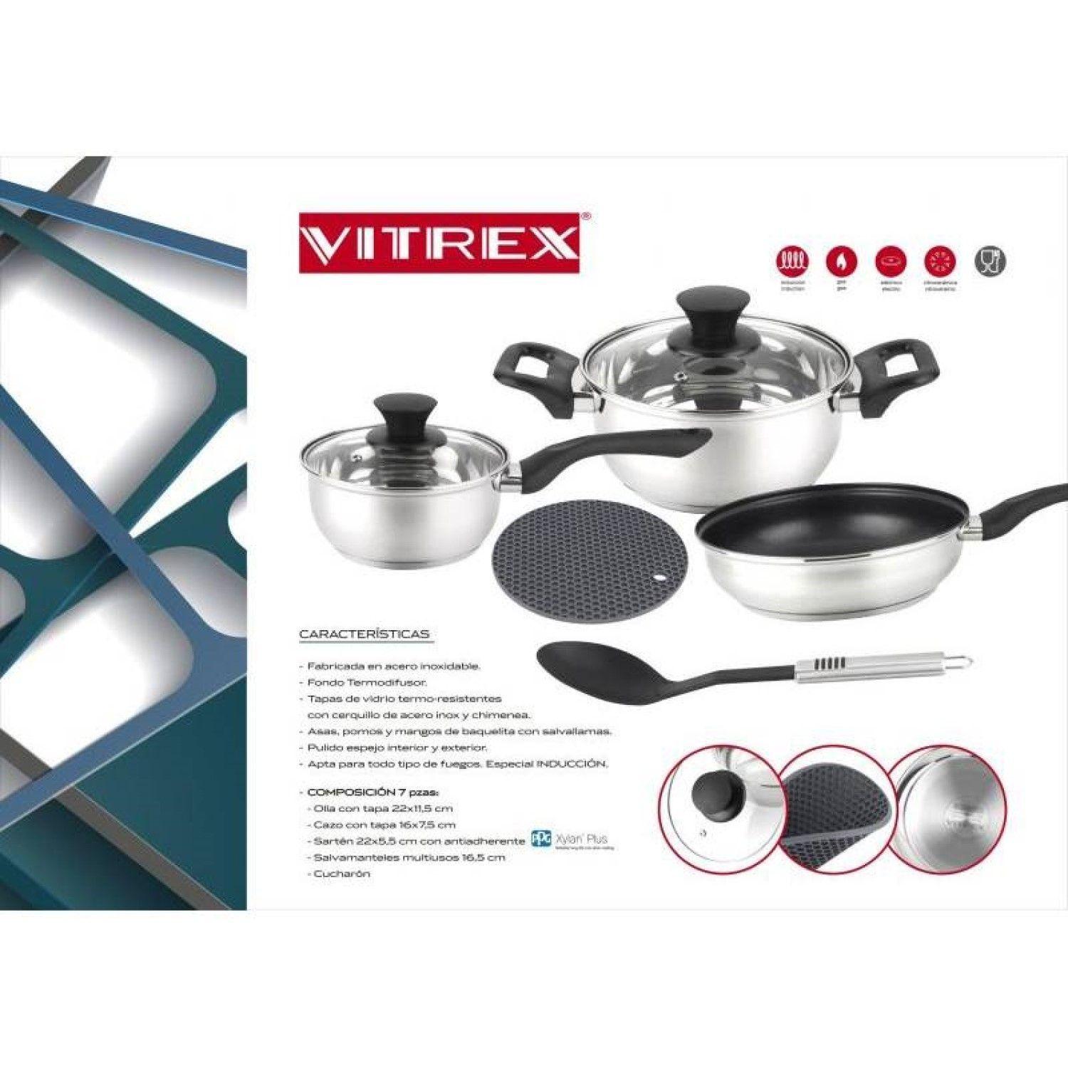 Batería de Cocina Max 7 Pzs Acero Inoxidable Vitrex-5
