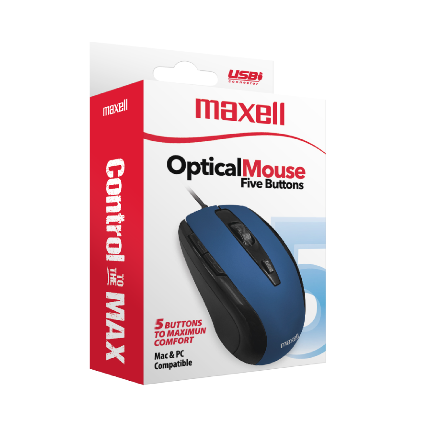 Mouse Óptico 5 Botones Con Cable USB MOWR-105 Maxell Azul-3