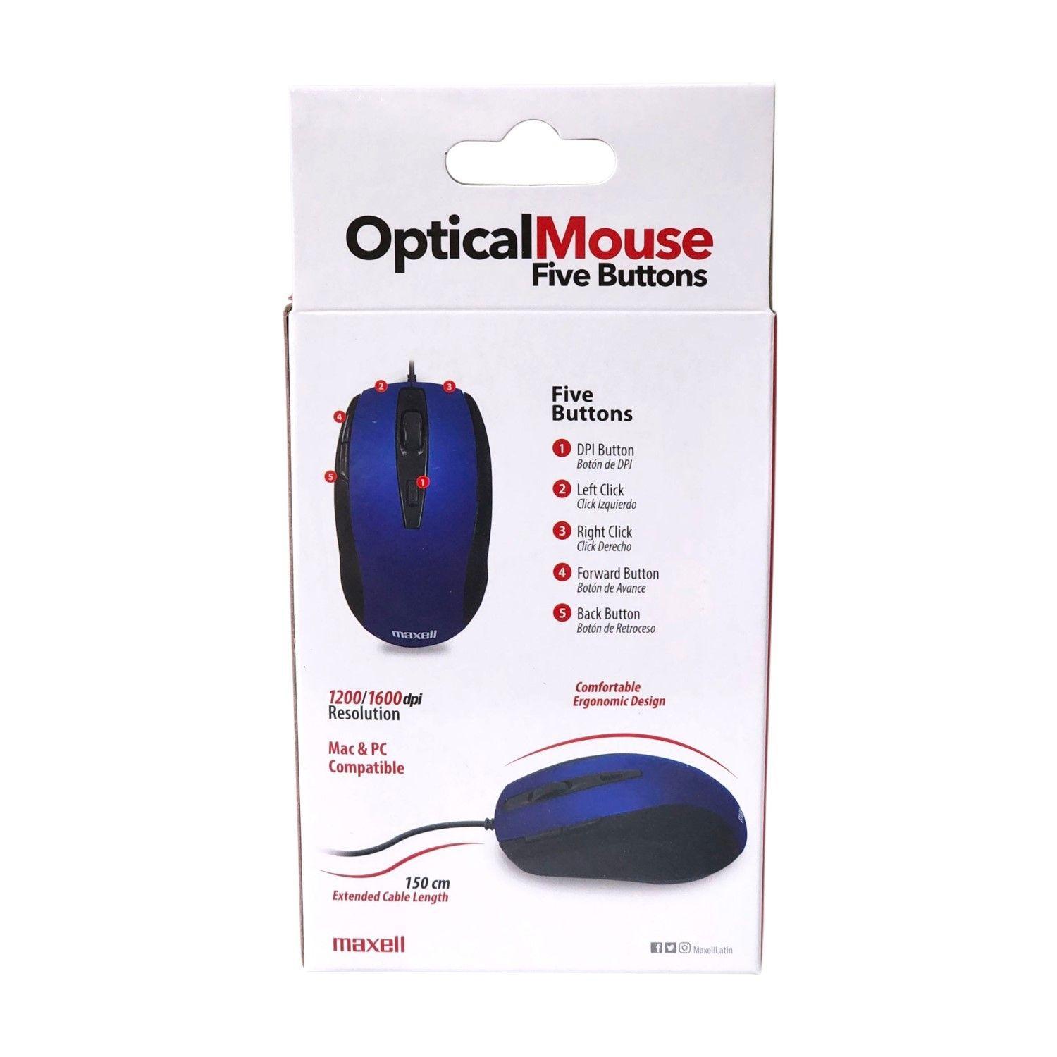 Mouse Óptico 5 Botones Con Cable USB MOWR-105 Maxell Azul-4