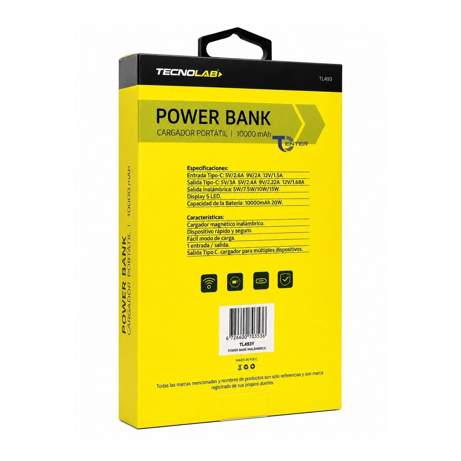 Cargador Port til Powerbank Inal mbrico Qi 10 000mha Tecnolab TL493Y-5