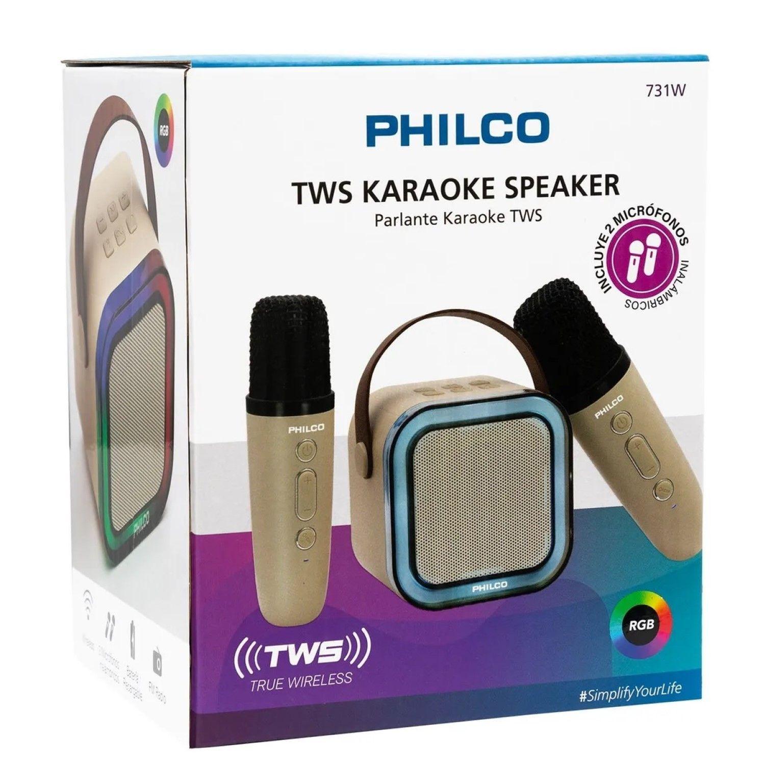 Mini Parlante Karaoke TWS 731W Luz RGB + 2 Micrófonos Philco-7