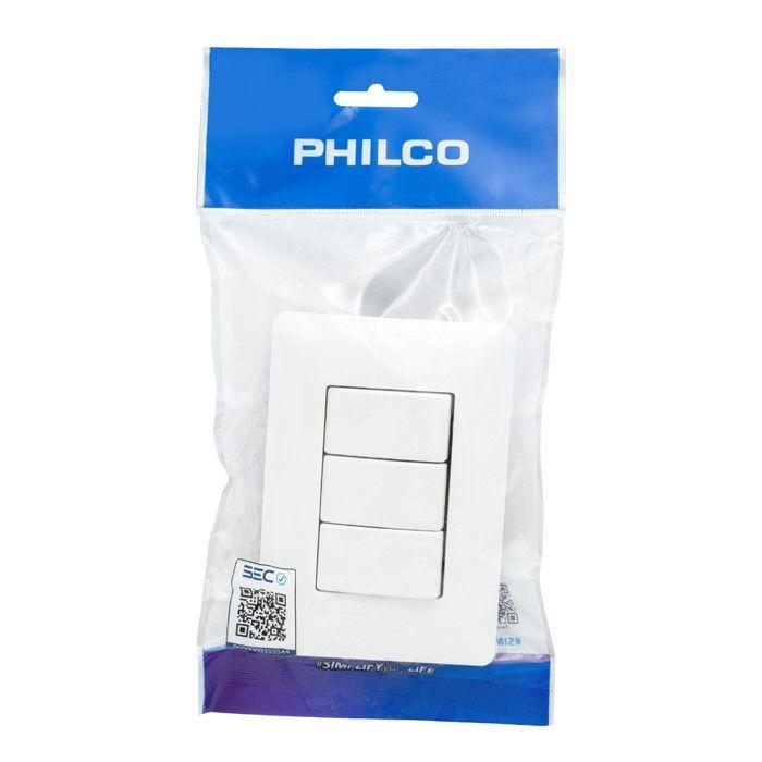 Interruptor Triple Pared Muro 250v 10a Philco Blanco -3