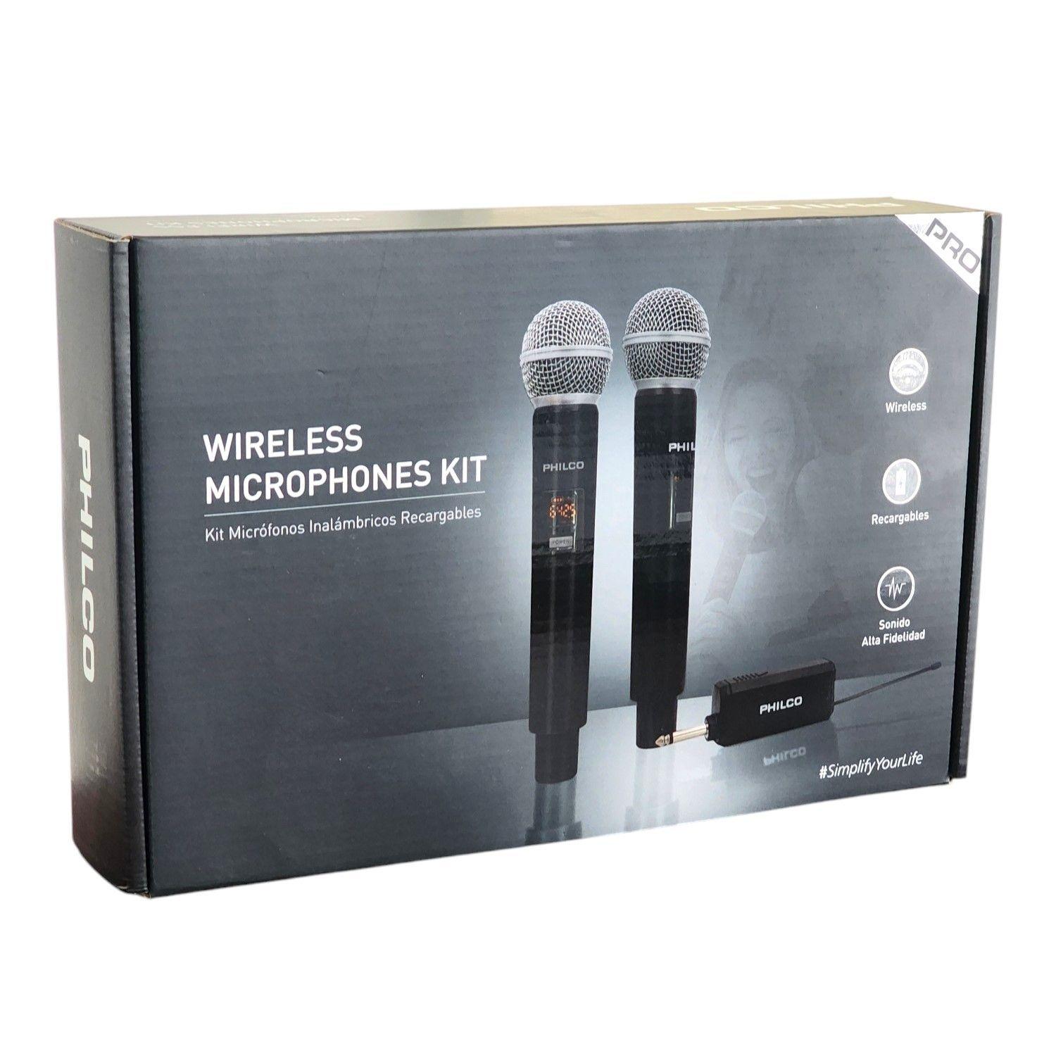 Kit 2 Micrófonos Inalámbricos UHF Recargables Philco WU519-7