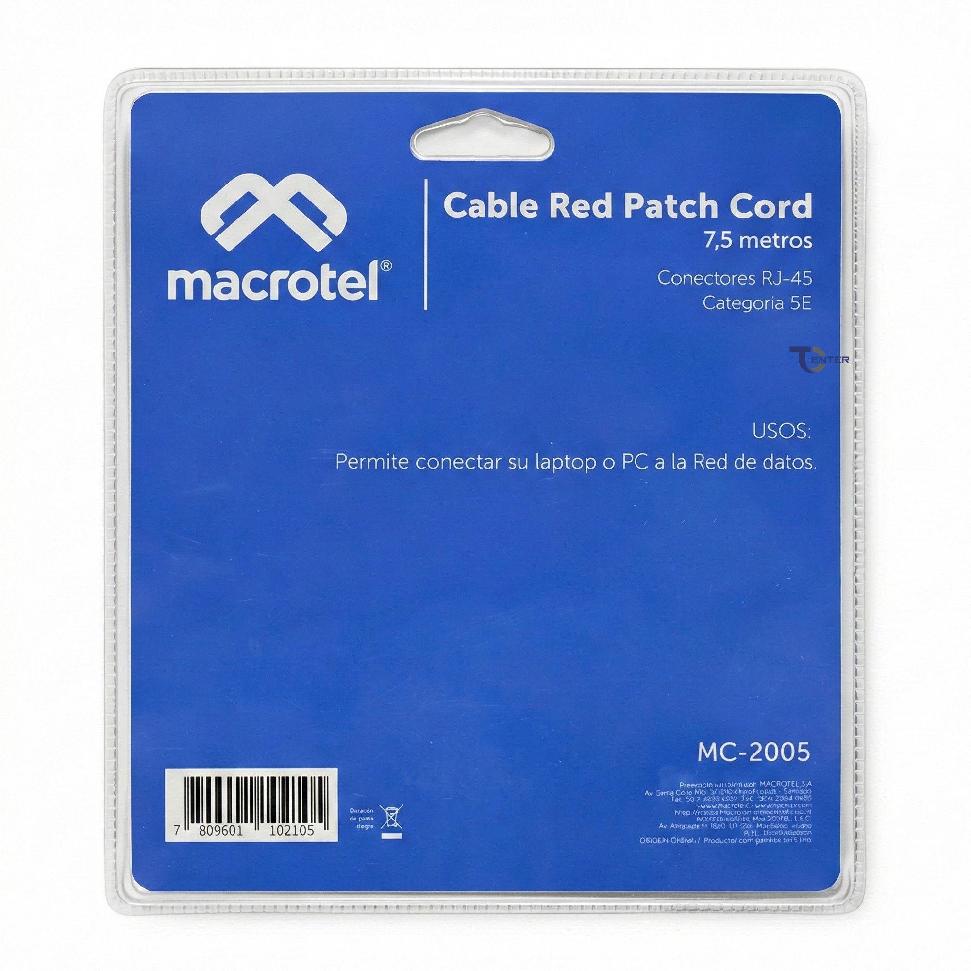 Cable de Red Macrotel 7,5 mts Patch Cord UTP Cat 5E MC-2005-1