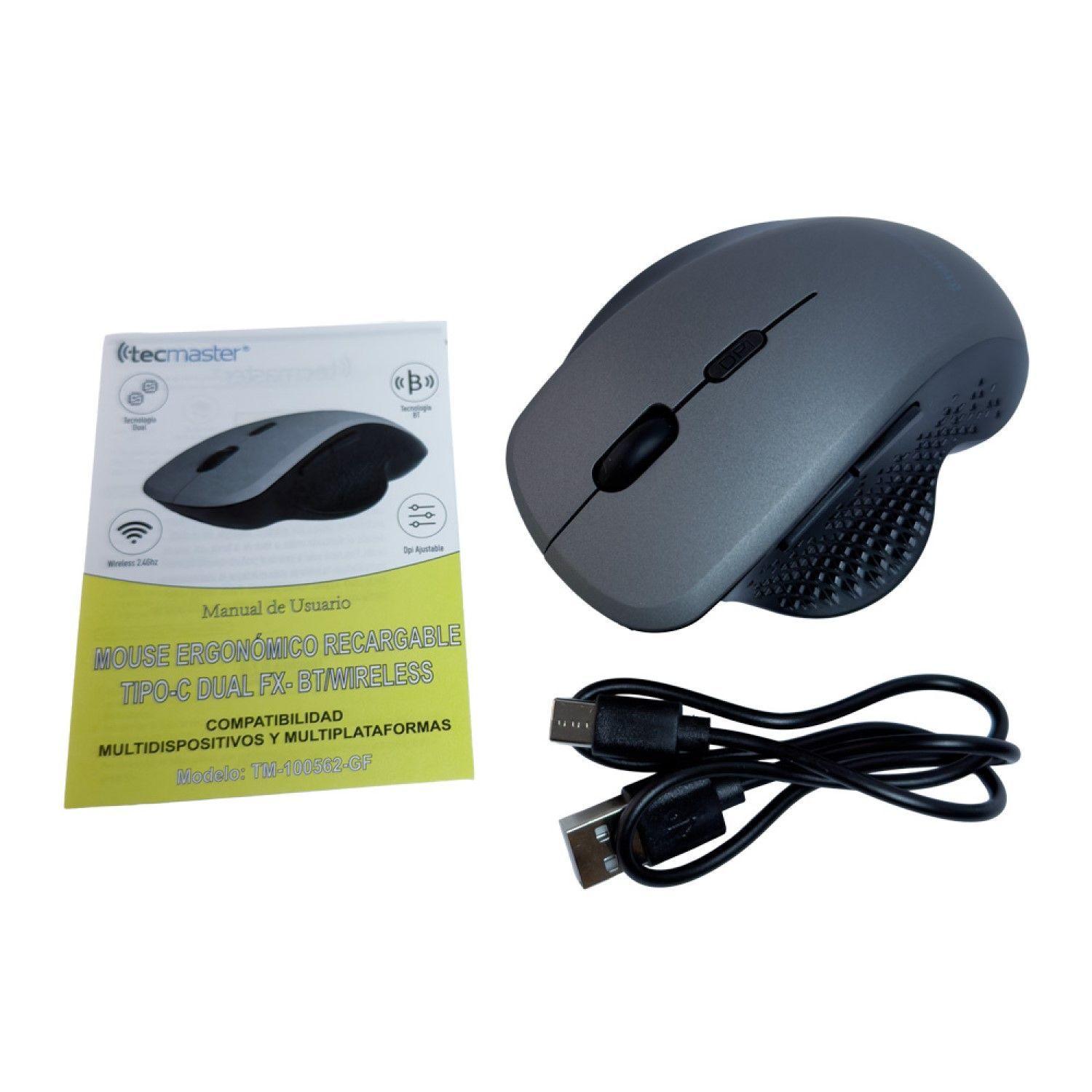 Mouse Ergonómico Dual Bt + Wireless Recargable Tecmaster-3