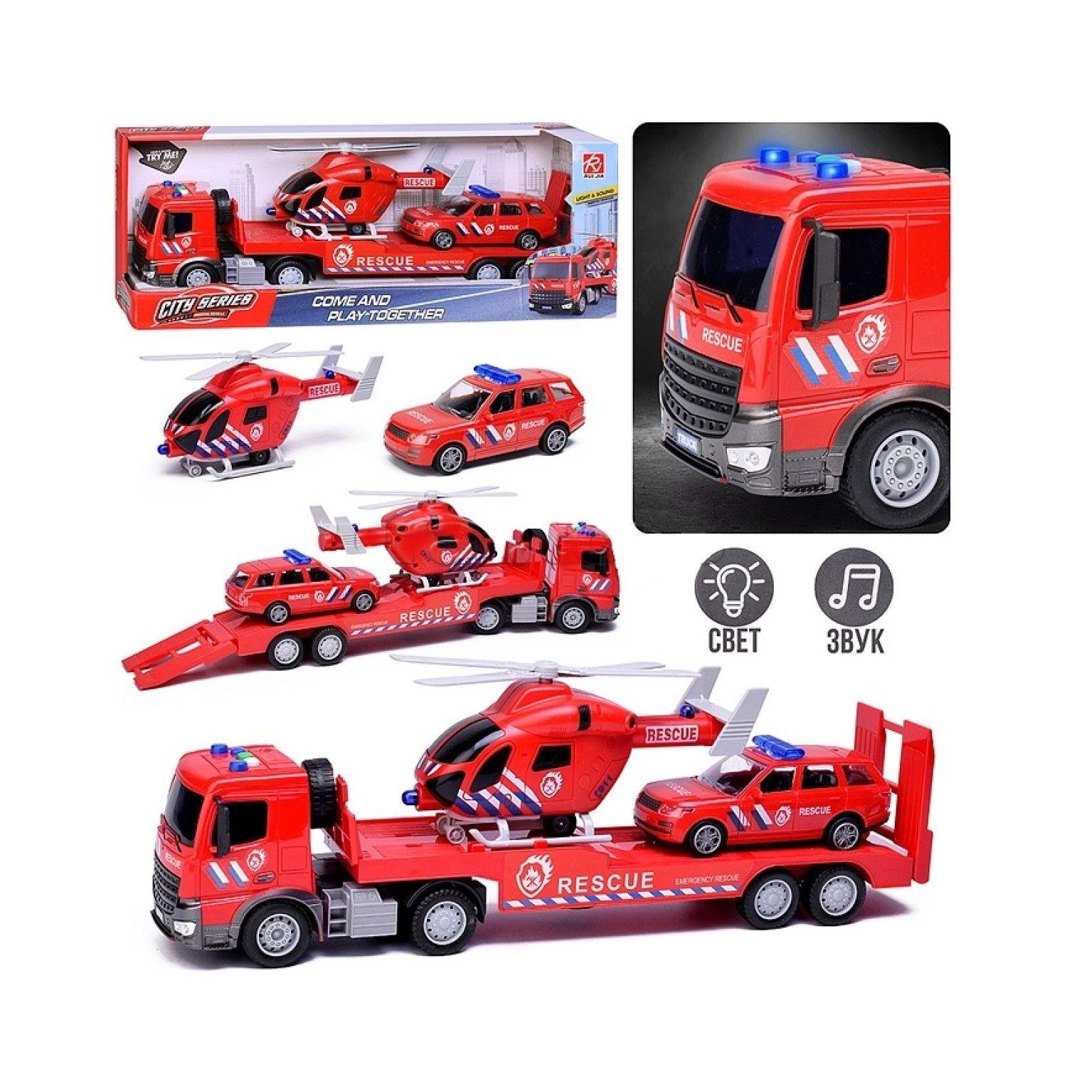 Set Camión Helicóptero Auto Rescate Sonido Fricción DGB1670-5