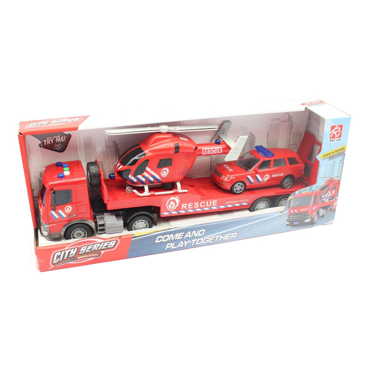 Set Camión Helicóptero Auto Rescate Sonido Fricción DGB1670-6