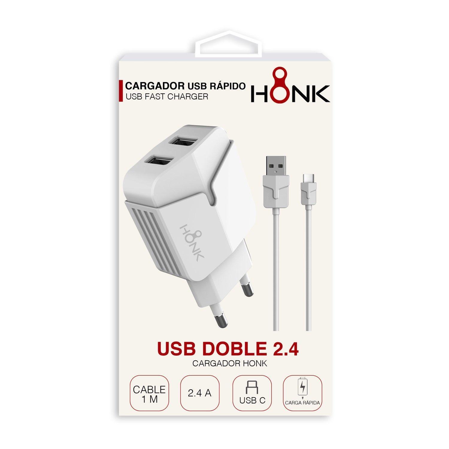 Cargador Pared Doble y Cable Tipo C Honk 2.4A -2