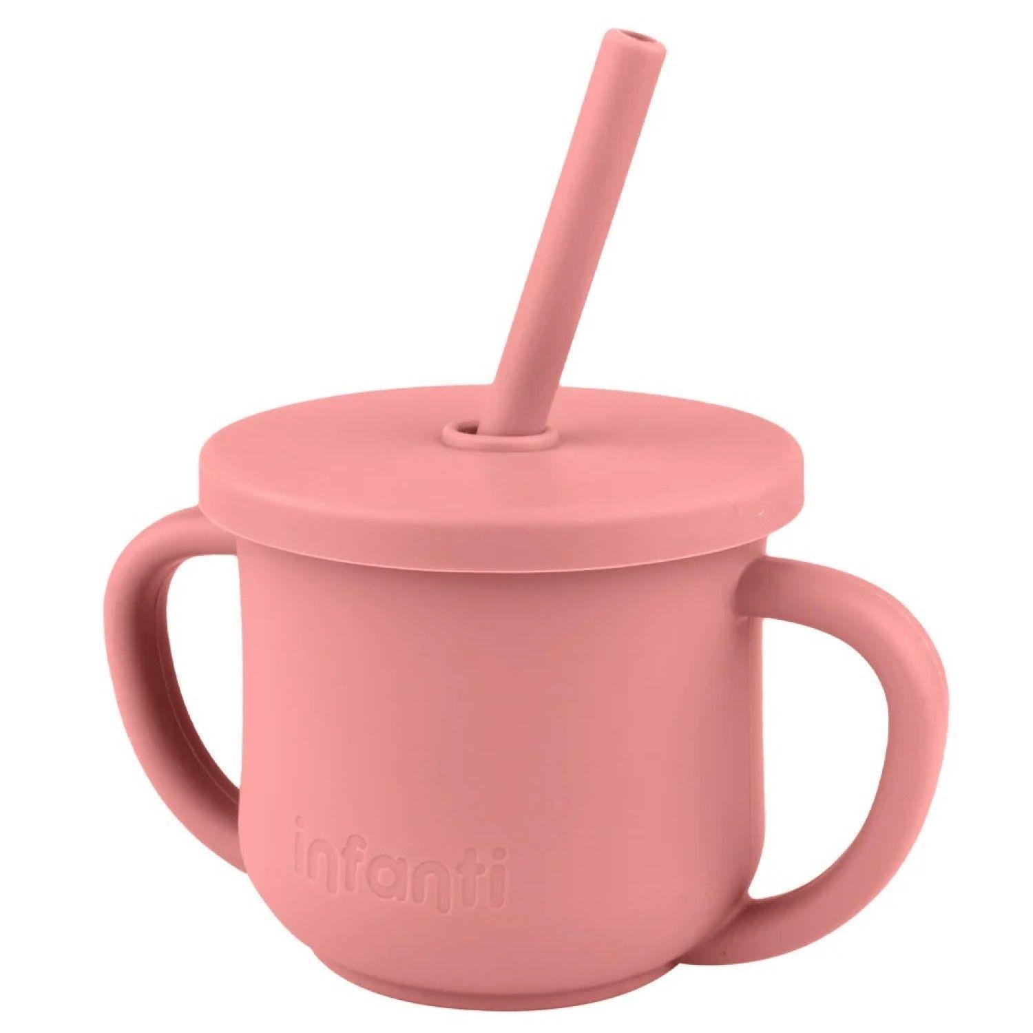 Vaso Silicona 2 en 1 con asas y bombilla Bebe 225ml Infanti Rosa-3