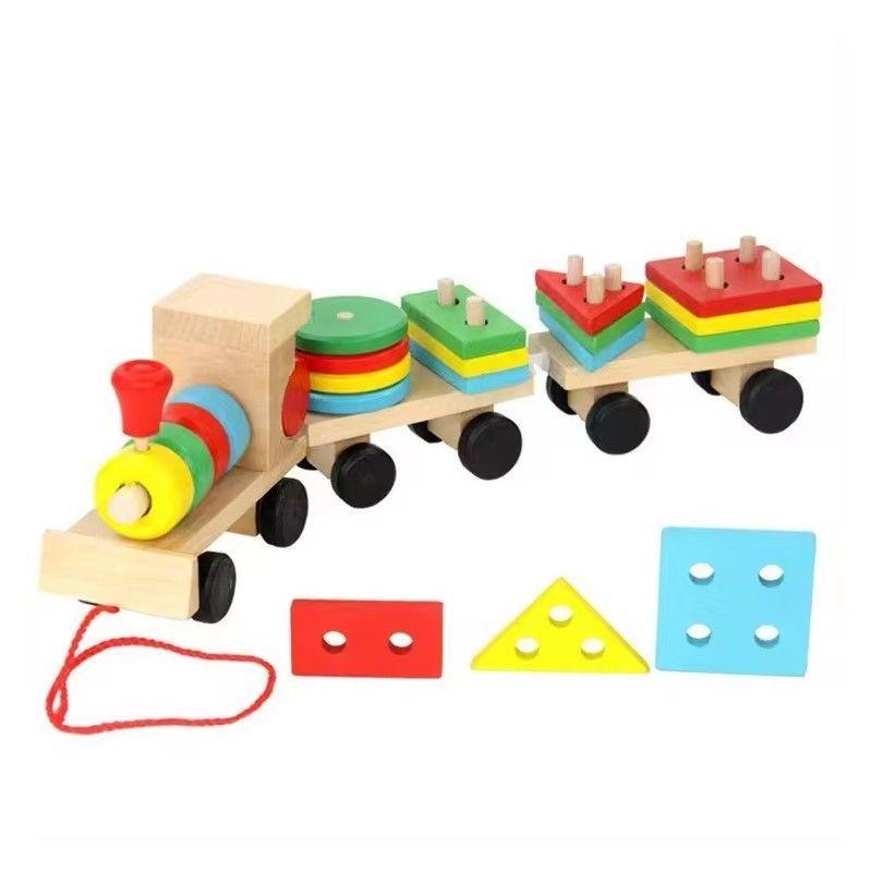 Tren de Madera Juguete Didáctico y Figuras Apilables-1