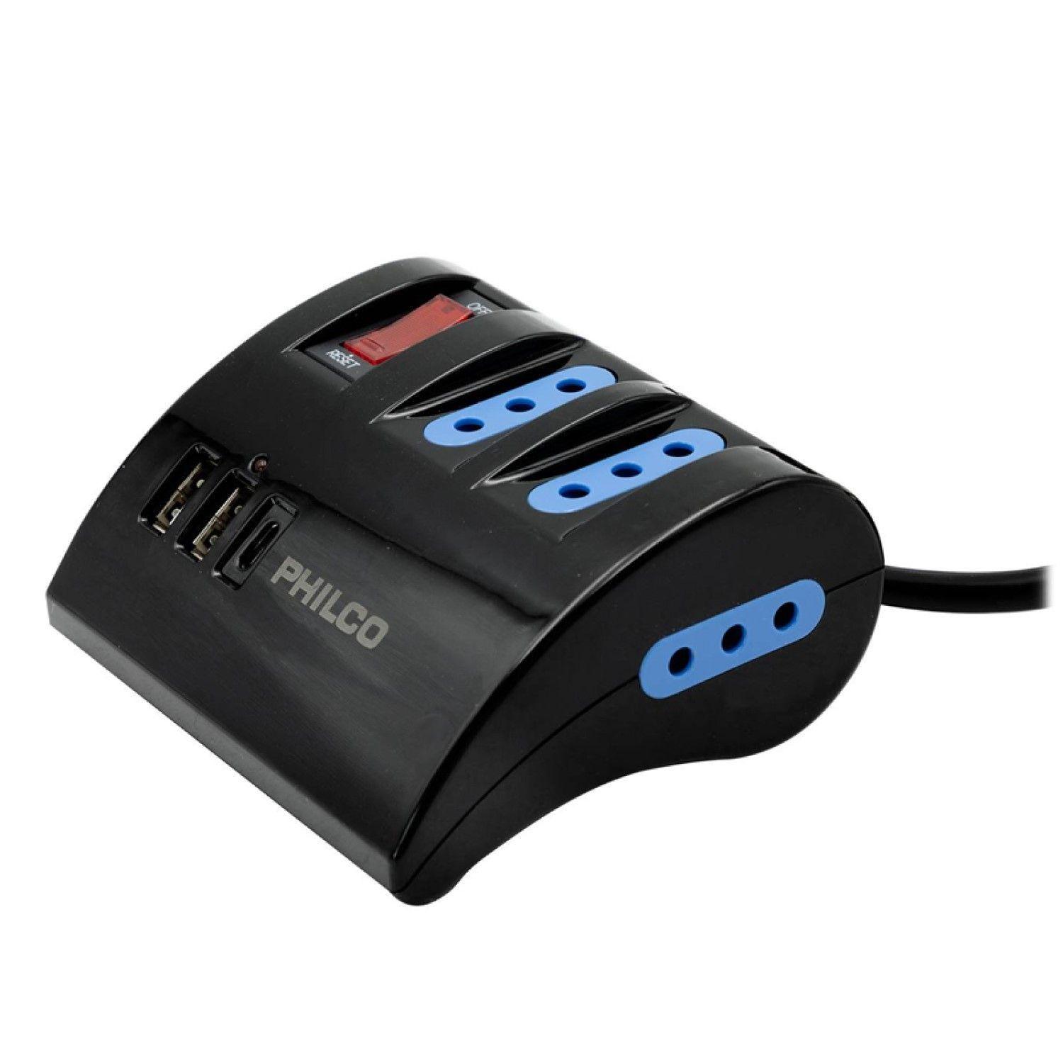 Alargador Extensión Philco 3 POS 2 USB 1 Tipo C Negro-2