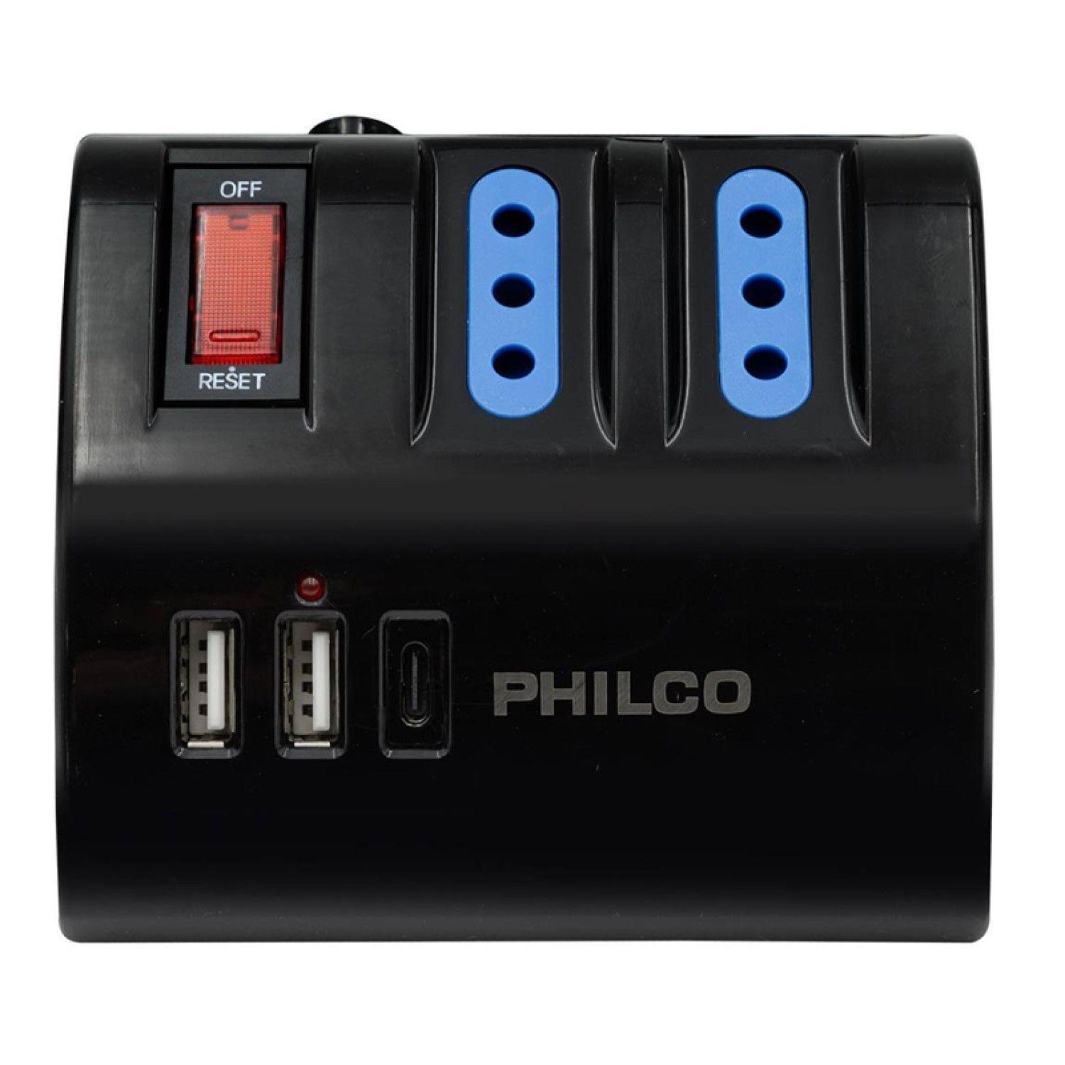 Alargador Extensión Philco 3 POS 2 USB 1 Tipo C Negro-3