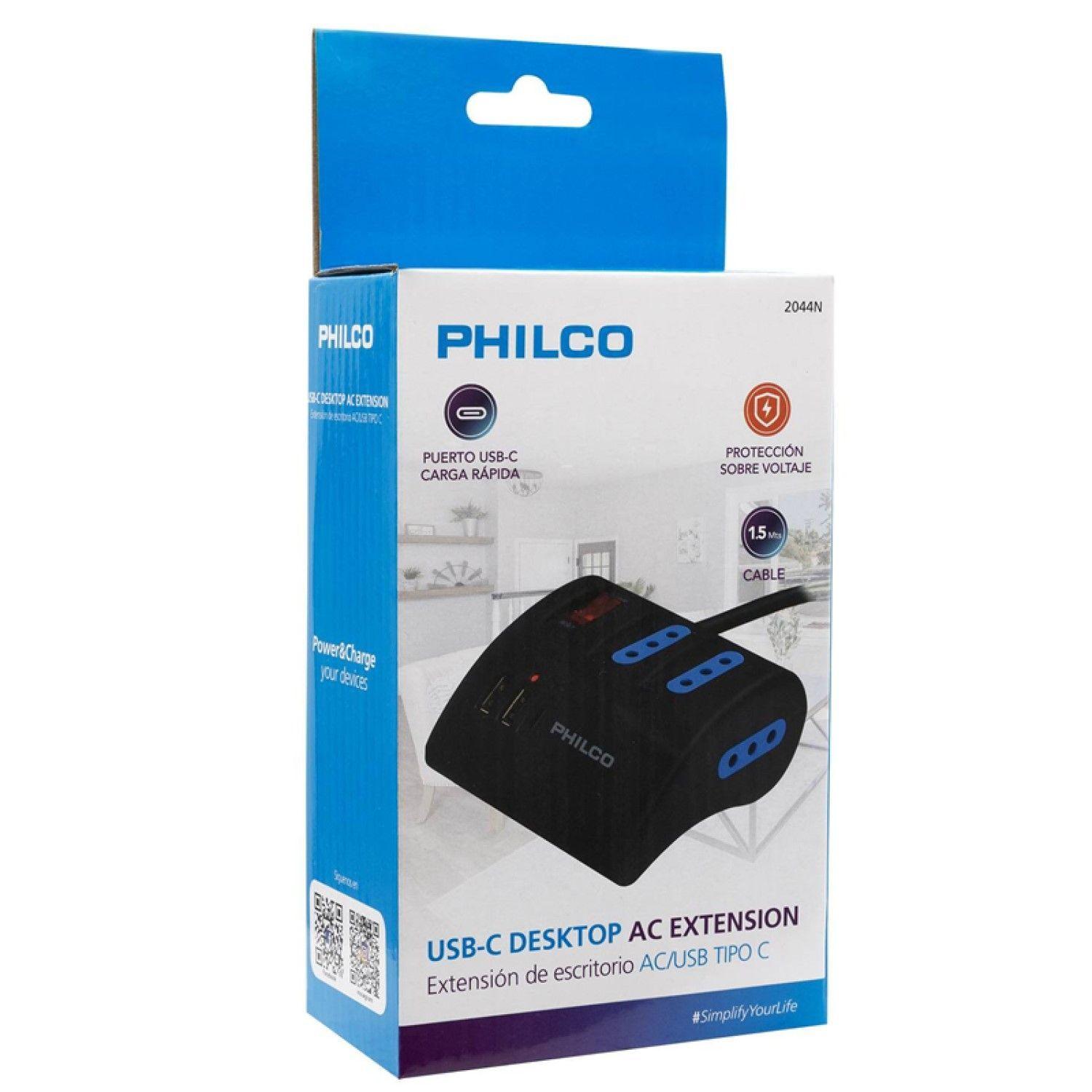 Alargador Extensión Philco 3 POS 2 USB 1 Tipo C Negro-5