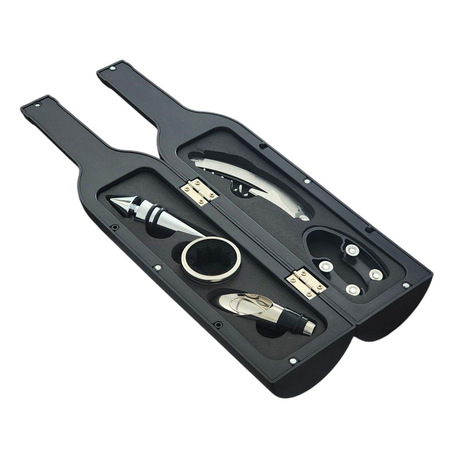 Set 5 Pz Descorchador Estuche Botella Vino Negro 50031-2