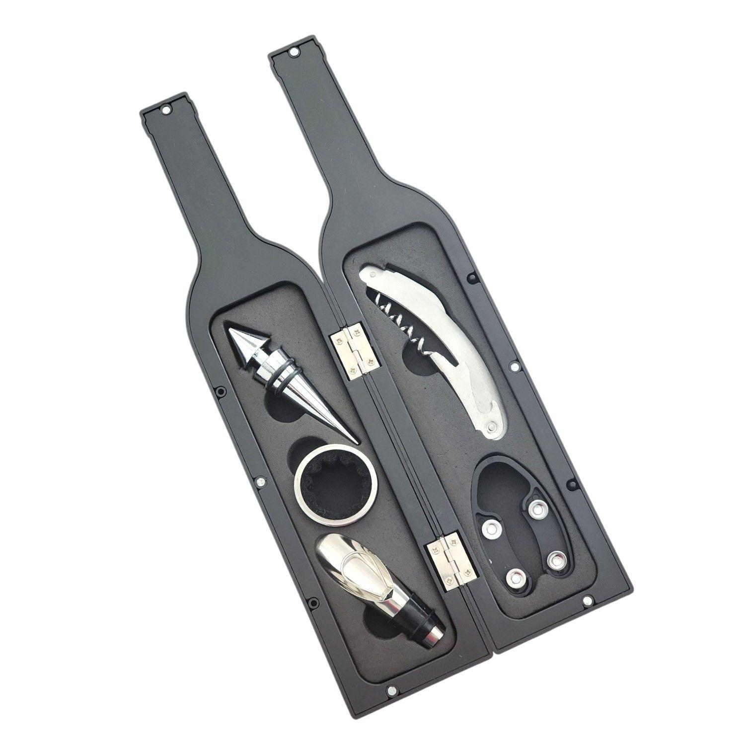 Set 5 Pz Descorchador Estuche Botella Vino Negro 50031-5