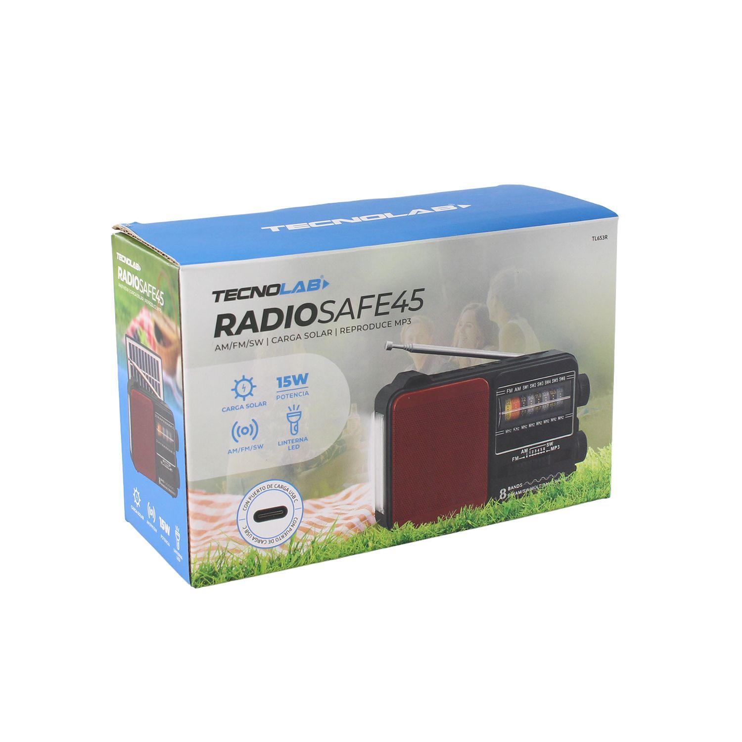 Radio Portátil Solar AM FM SW LED 15W TL653R Tecnolab Rojo-4
