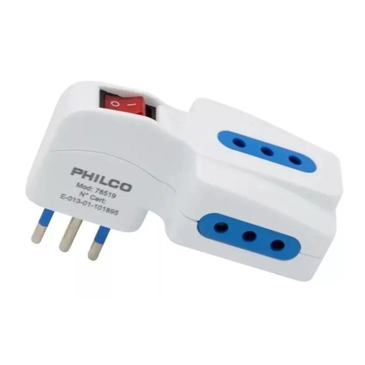 Enchufe Triple Philco 250V 10A con Switch 3 Tomas 78519-1
