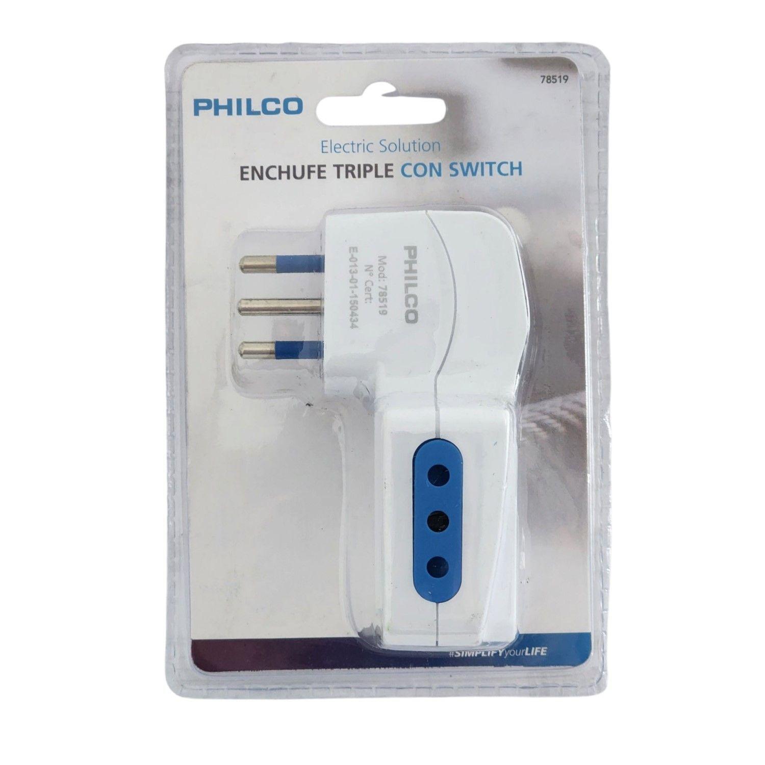 Enchufe Triple Philco 250V 10A con Switch 3 Tomas 78519-3