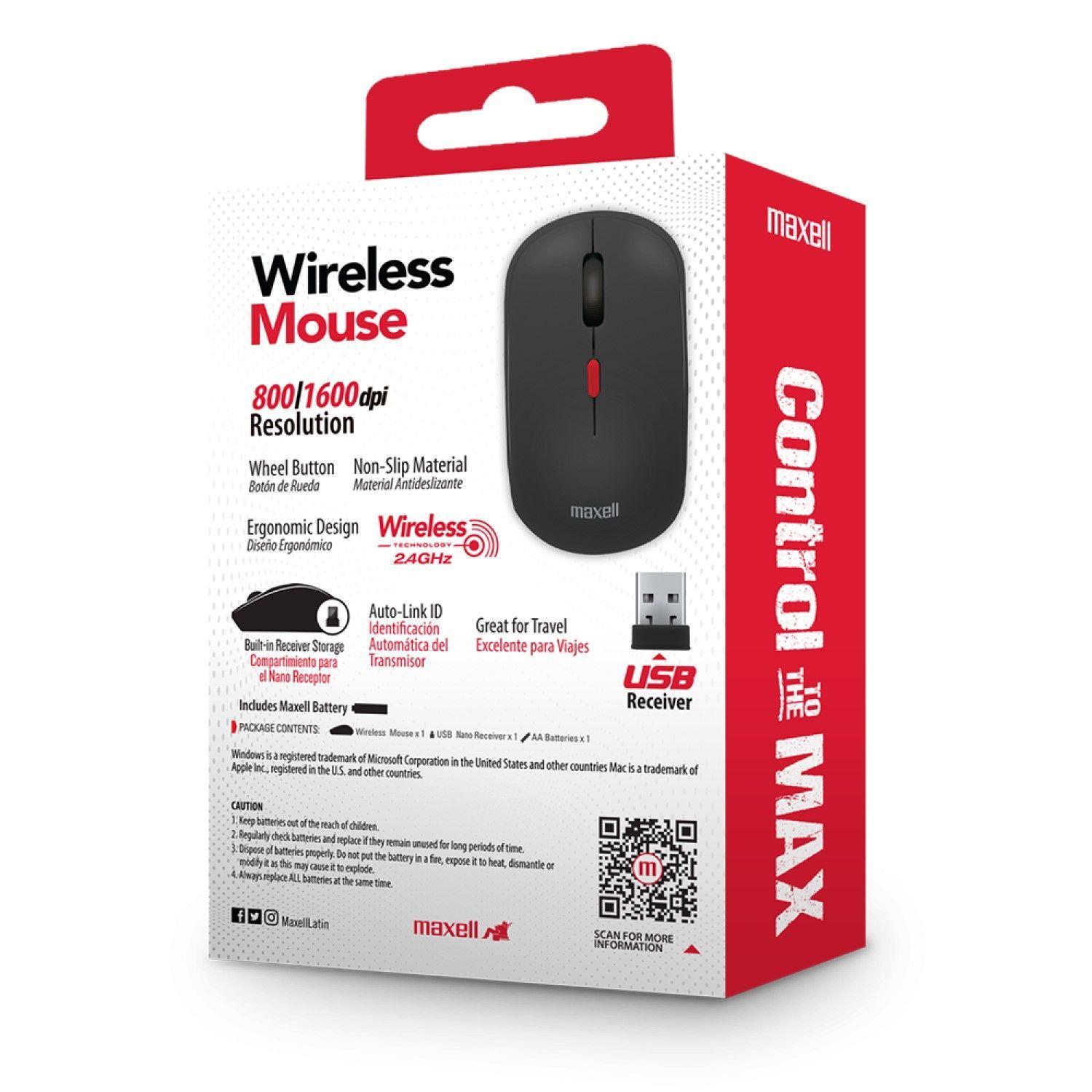 Mouse Inalámbrico Ergonómico 1600 DPI MOWL-100 Maxell Negro-3