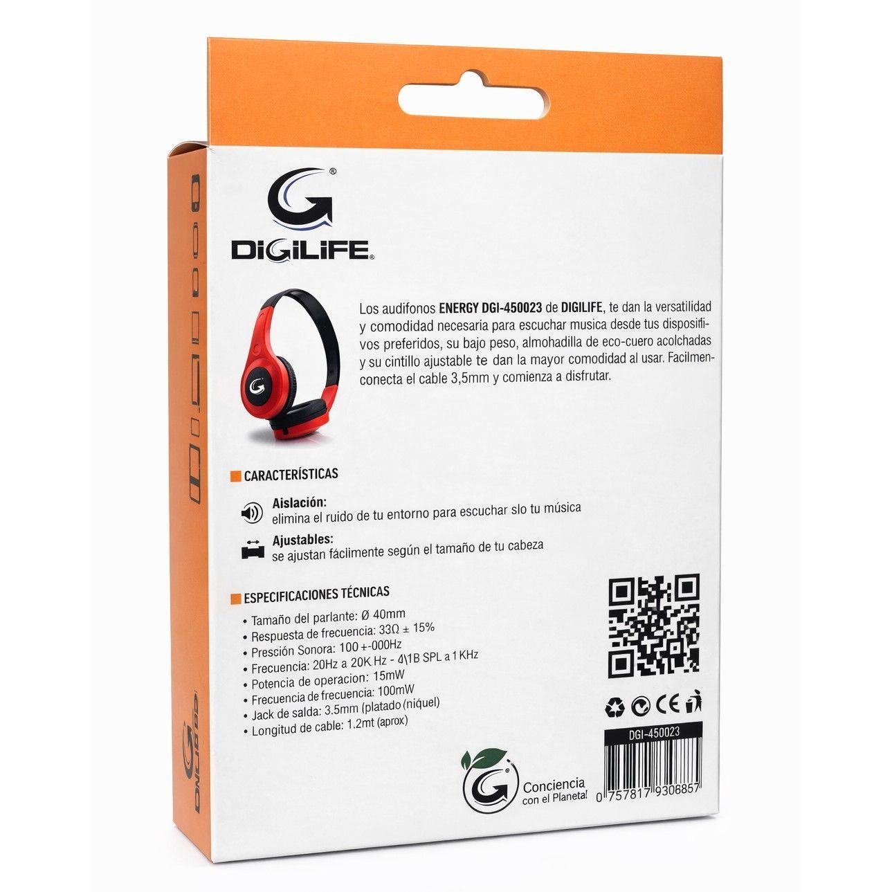 Audífono Cableados Digilife DGL-450023 Sin Mic 3.5mm Rojo-4