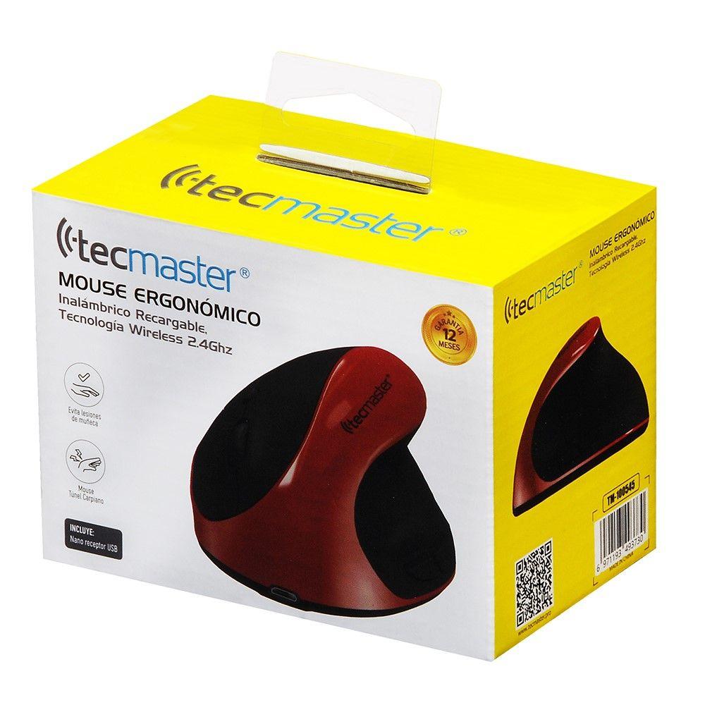Mouse Ergonómico Tecmaster Inalámbrico Recargable Negro/Rojo-4