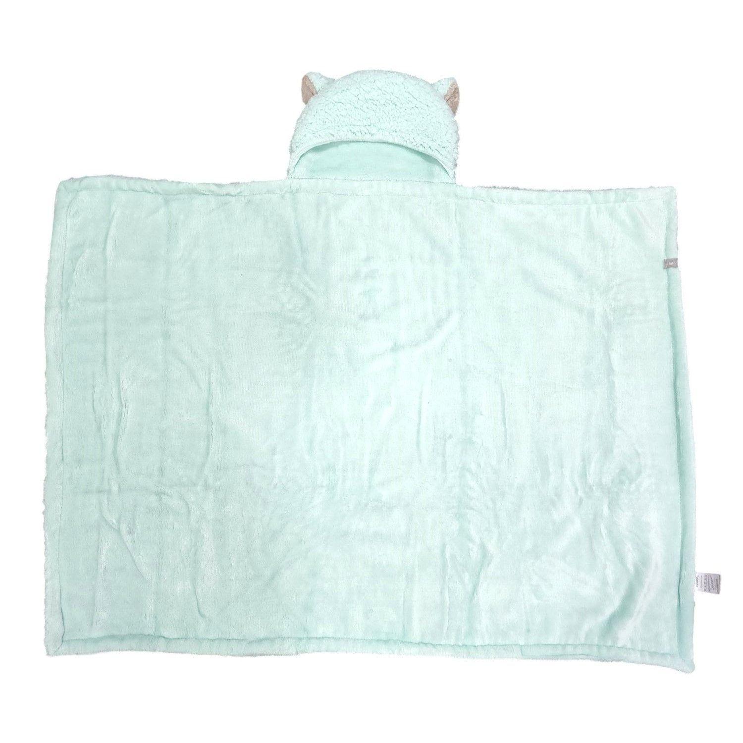 Frazada Poncho Manta Con Capucha Sherpa Infanti Verde Menta-2