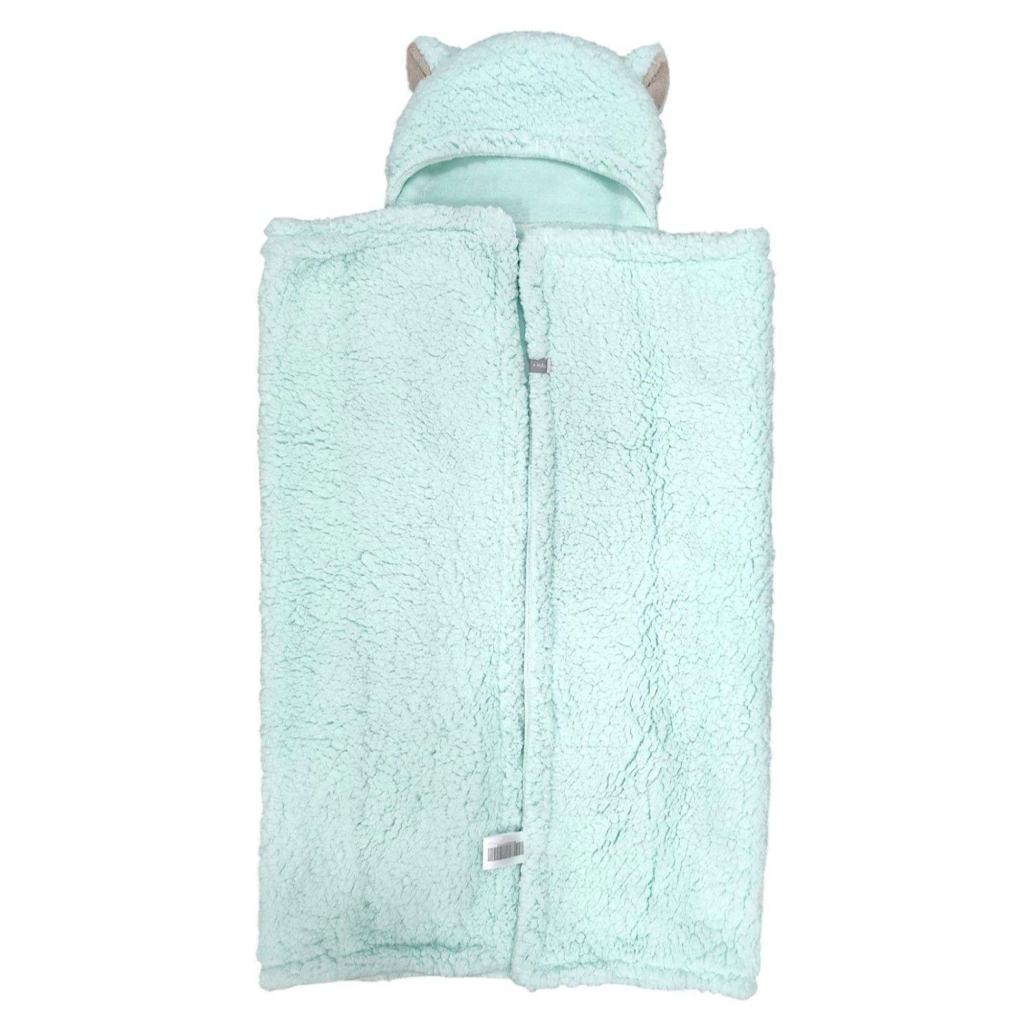 Frazada Poncho Manta Con Capucha Sherpa Infanti Verde Menta-3