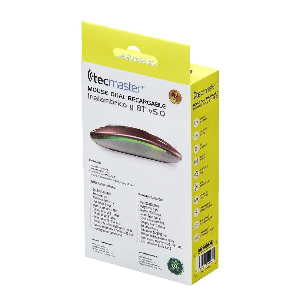 Mouse Slim Dual Inalámbrico Tecmaster Recargable Rosa-4