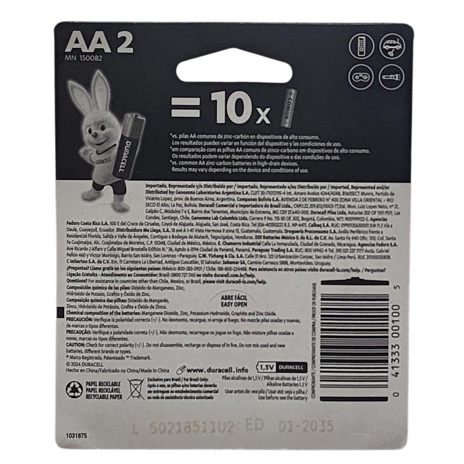 Pack 2 Pilas Alcalinas Aa Duracell Blister-6