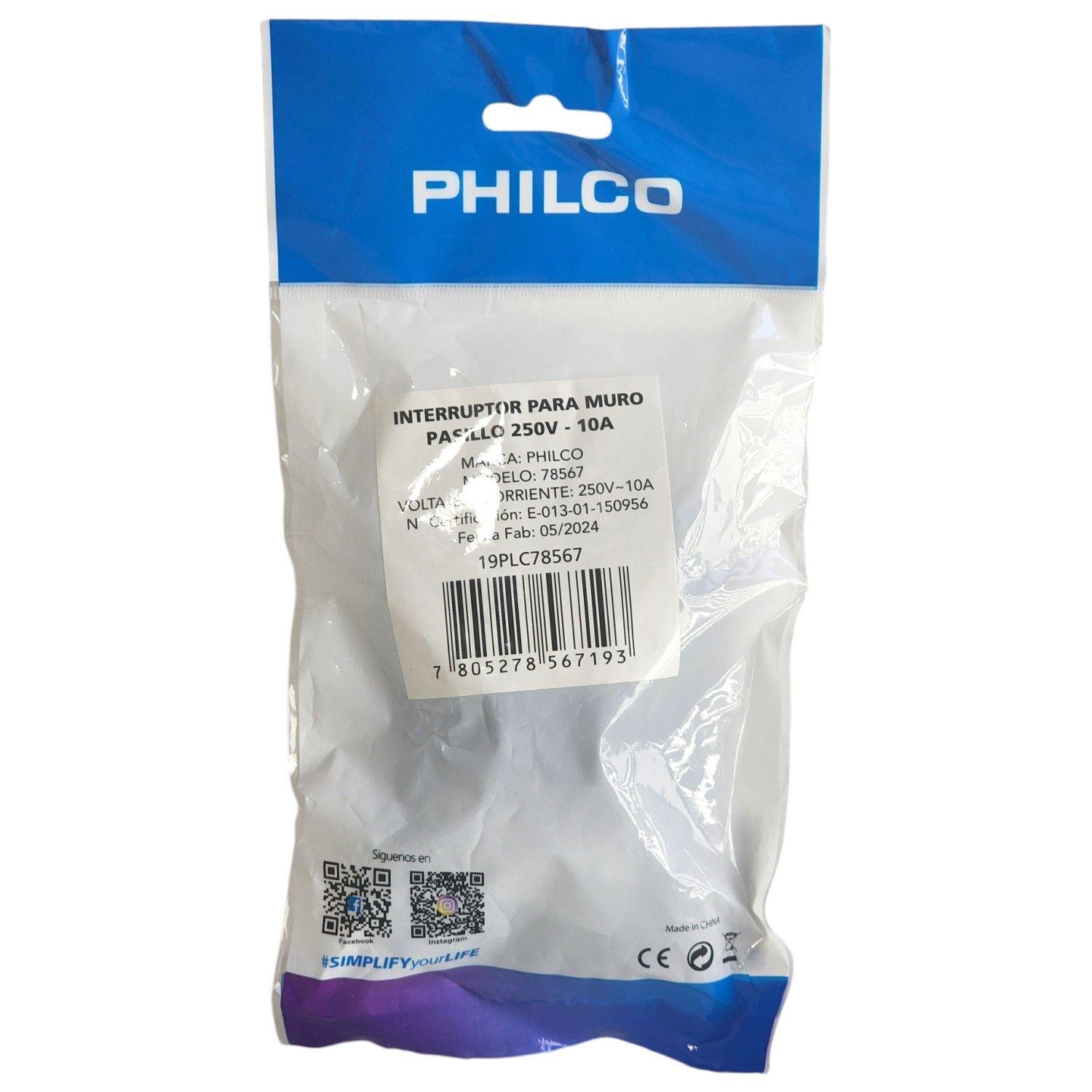 Interruptor Conmutador Escala o Pasillo Philco (9/24) Blanco-2