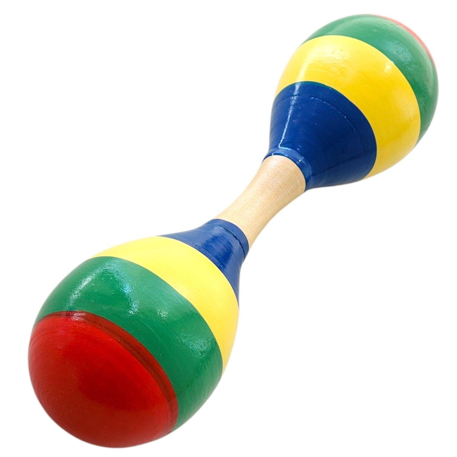 Maraca Doble de Madera Sonajera Niños Franjas Colores 55503-2