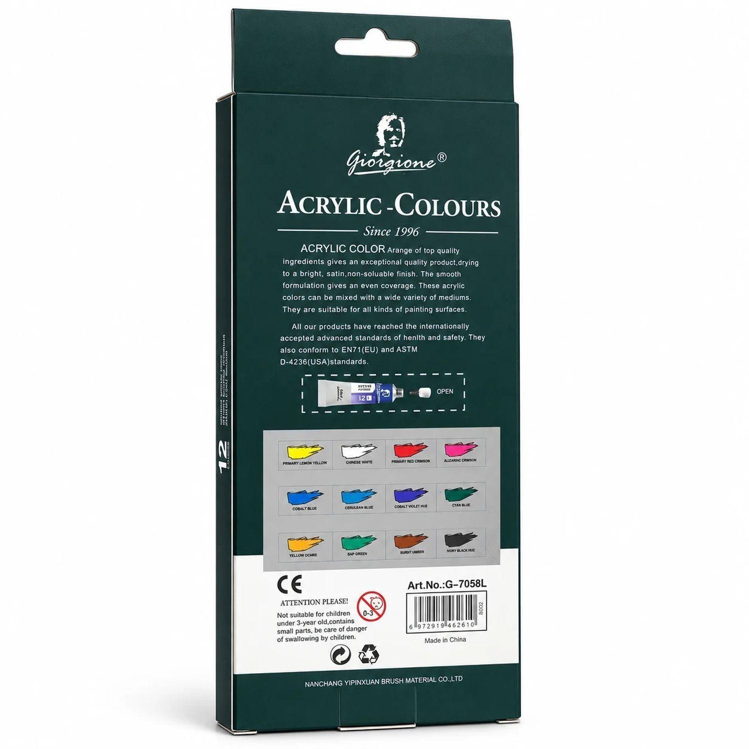 Set 12 Pinturas Acrílicas Giorgione G-7058 Tubos 12 ml-1