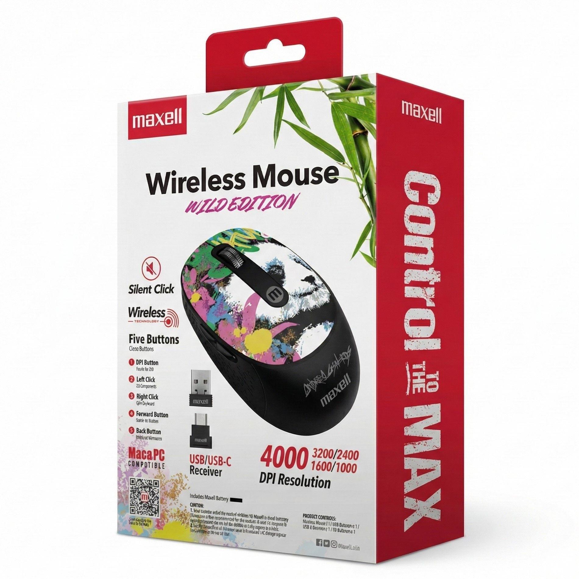 Mouse Inalámbrico Maxell Wild Panda 4000dpi Usb/usb-c-4