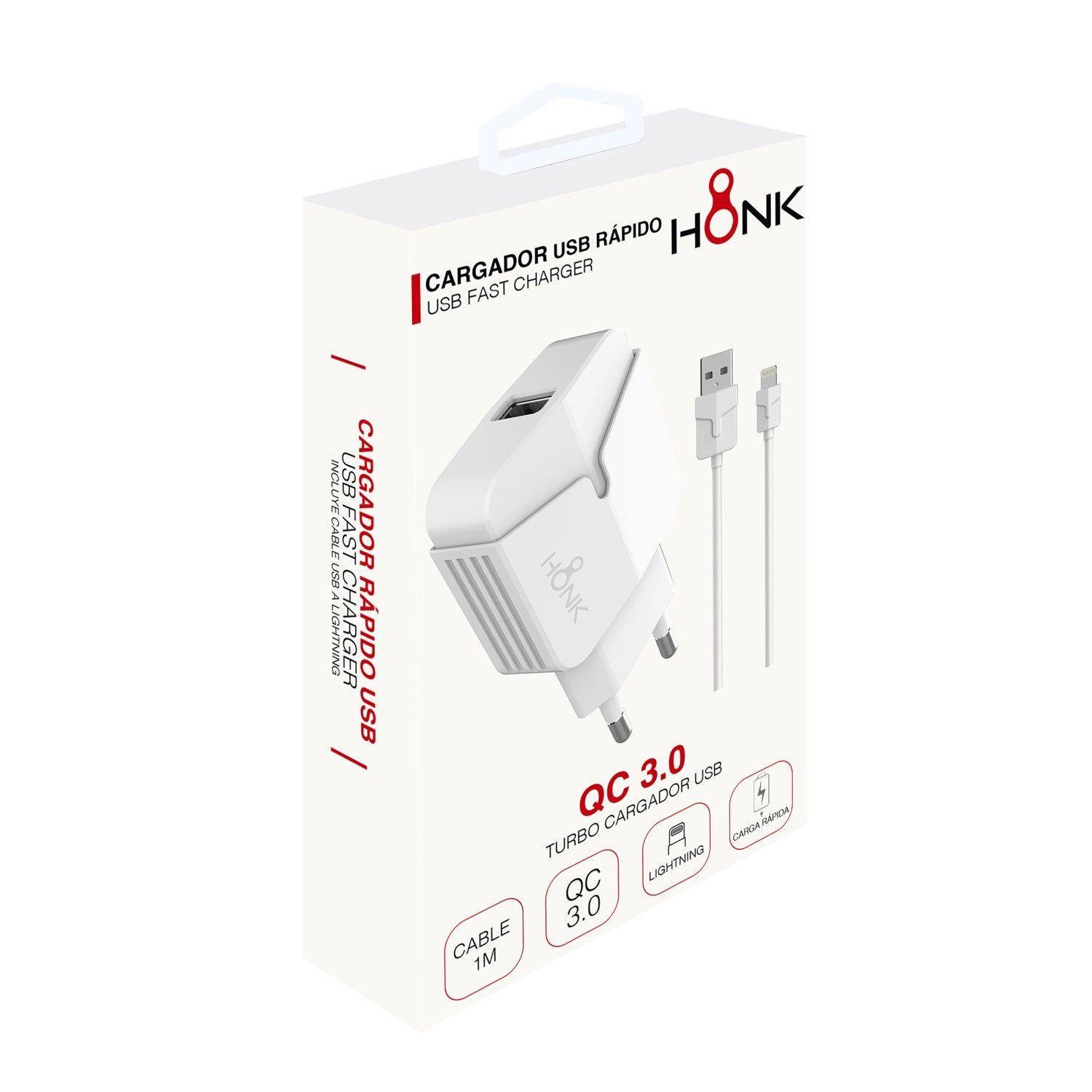 Cargador Pared y Cable Lightning Honk QC3.0 -1