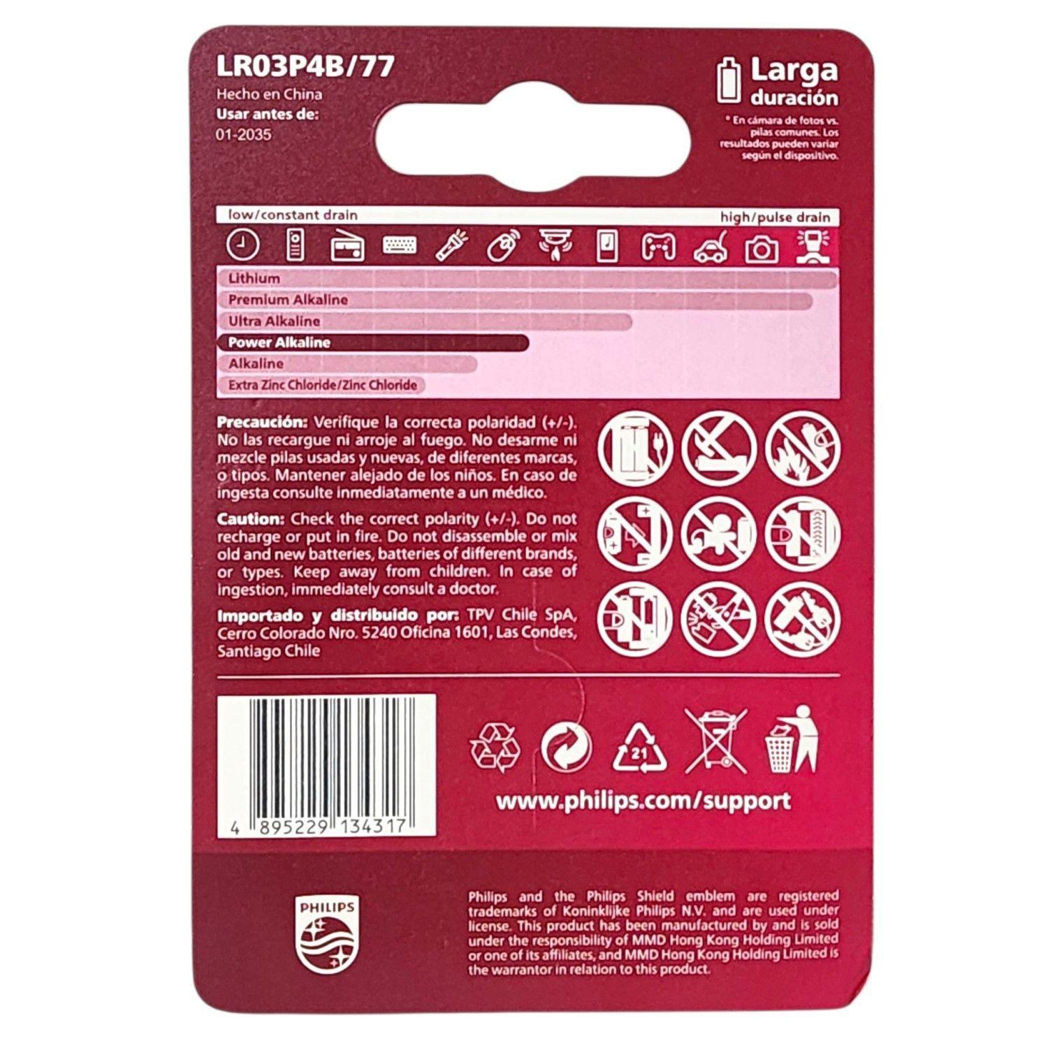 Pack 4 Pilas AAA Alcalinas LR03P4B Philips-6