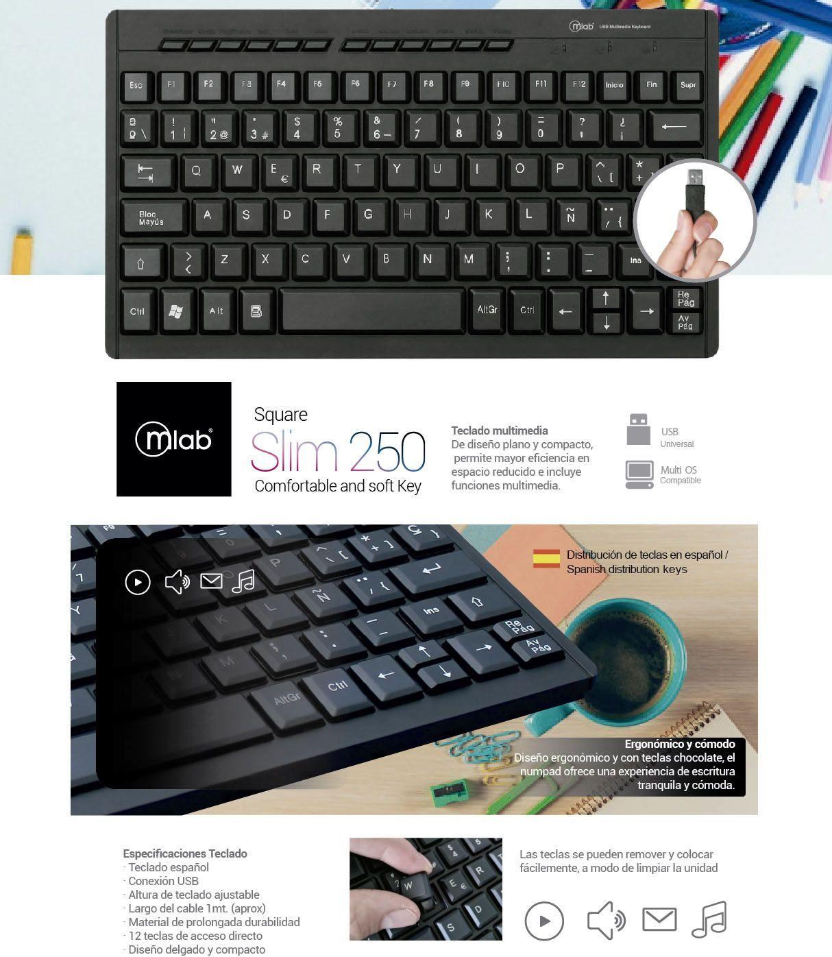Teclado Multimedia Mlab Square Slim 250 Usb-1