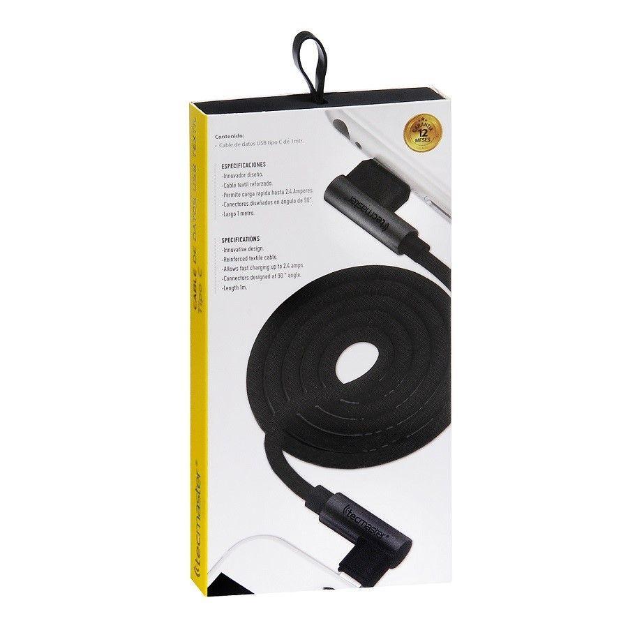 Cable Usb Tipo C Textil 90° Tecmaster Negro-2