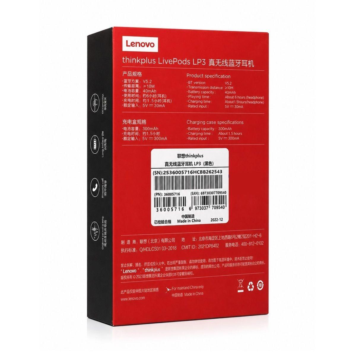 Audífonos Lenovo ThinkPlus LivePods LP3 Bt 5.2 ANC Negros-2