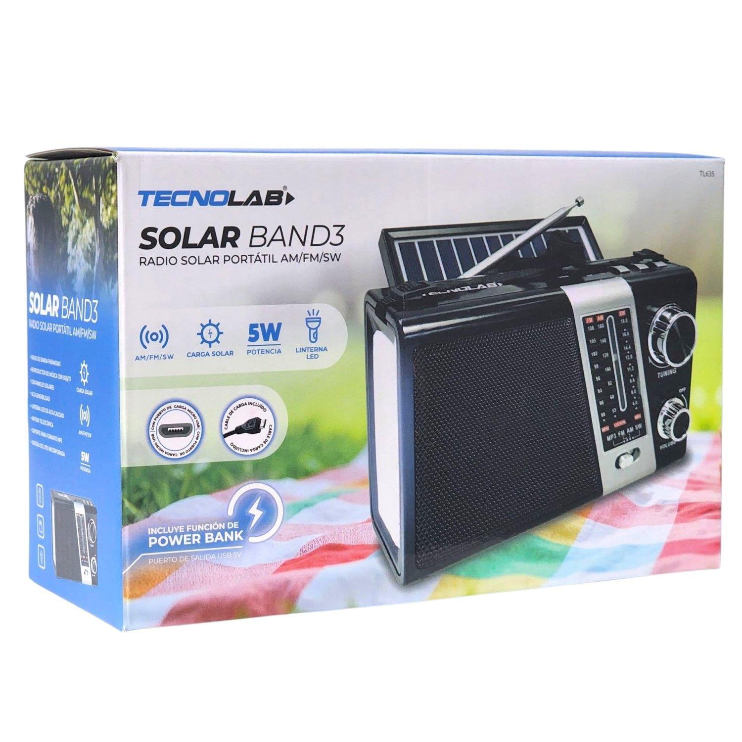 Radio Portátil AM FM SW Solar Band 3 LED USB TL635 Tecnolab-6