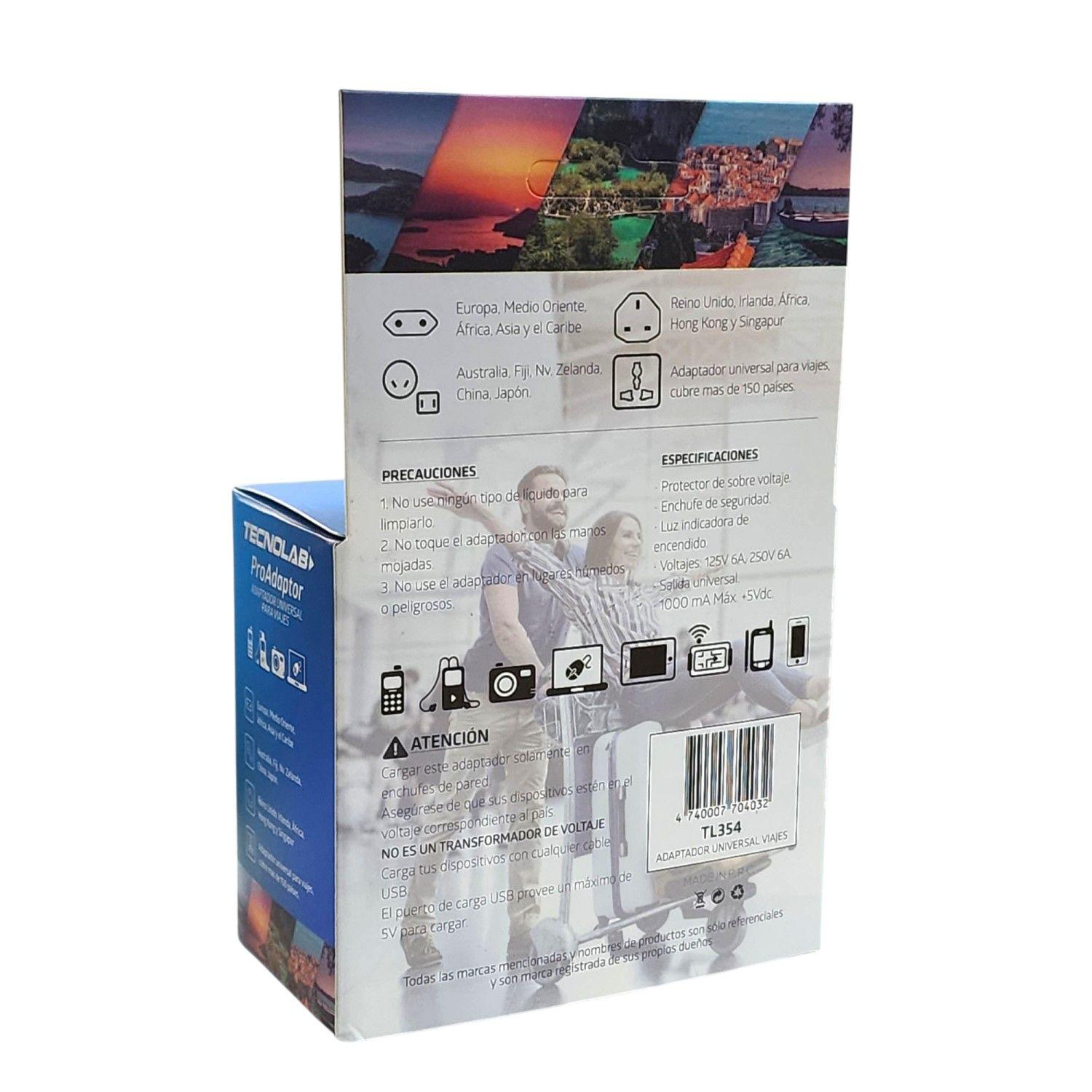 Adaptador Universal De Viaje 2 Usb ProAdaptor TL354 Tecnolab-8